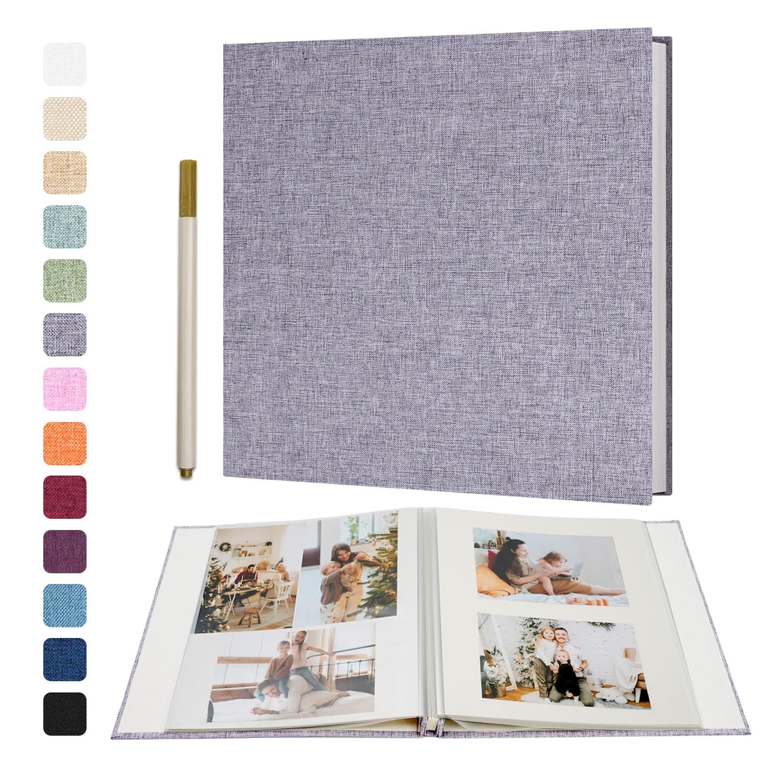 Large Photo Album Self Adhesive for 4x6 8x10 10x12 Pictures Scrapbook Album DIY Scrap Book 40 Sticky Pages with A Metallic Pen 13"x12.6"40 Pages Grey
