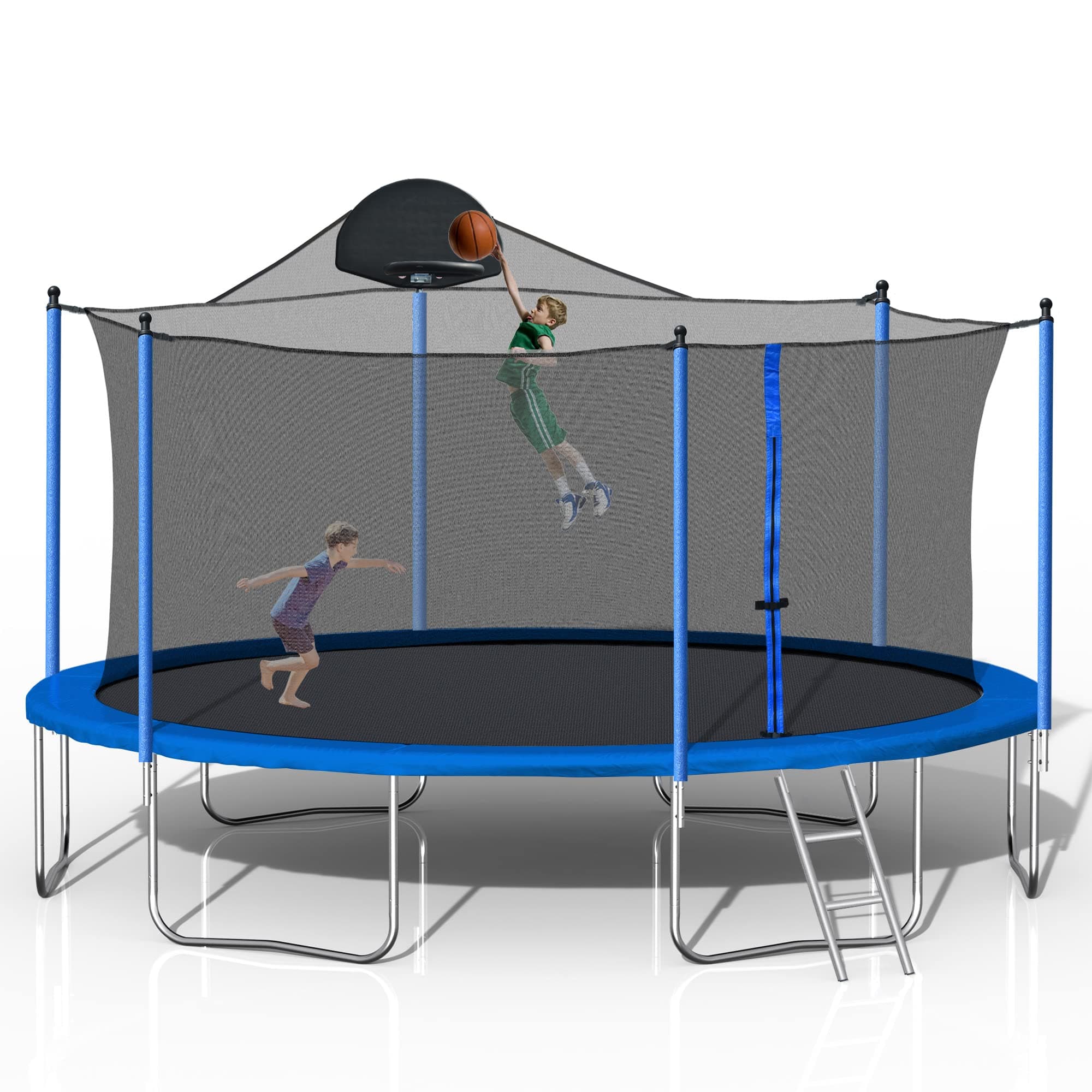 1000LBS 14FT Trampoline with Basketball Hoop & Safety Enclosure Net -ASTM Approved, Outdoor Recreational Heavy-Duty Trampoline for Kids Adult
