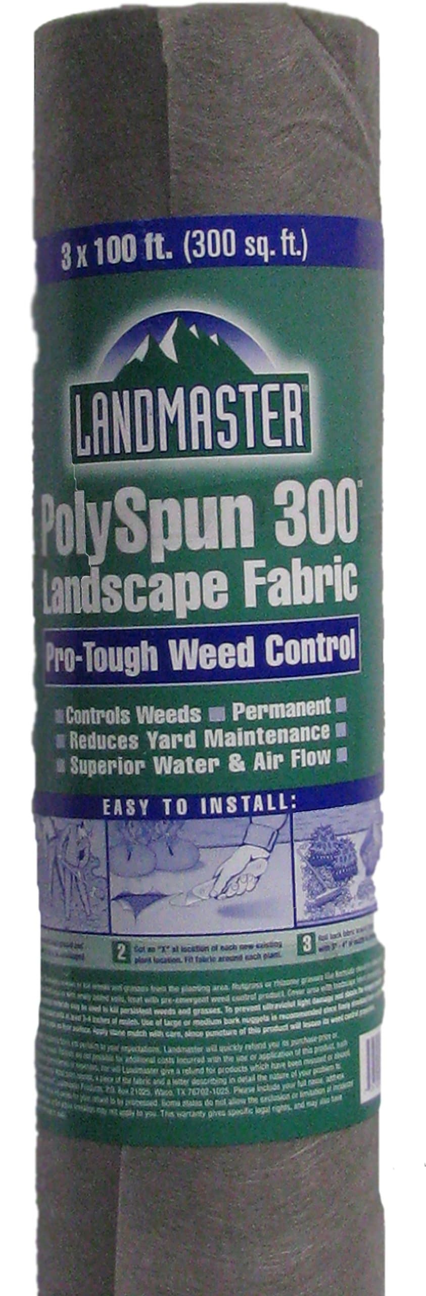 Landmaster 100063916 PolySpun 300 Premium Grade Landscape Fabric, 3' x 100', Black
