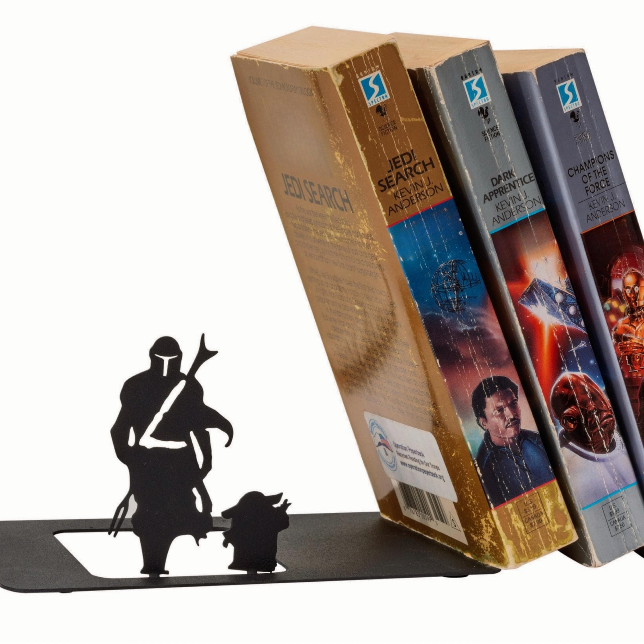 Renovatio Black Metal Bookend – Cute, Unique, Geeky Decor for Home, Office & Kids Room – Heavy Duty, Non-Slip Minimalist Bookends for Shelves – Mercenary & Baby