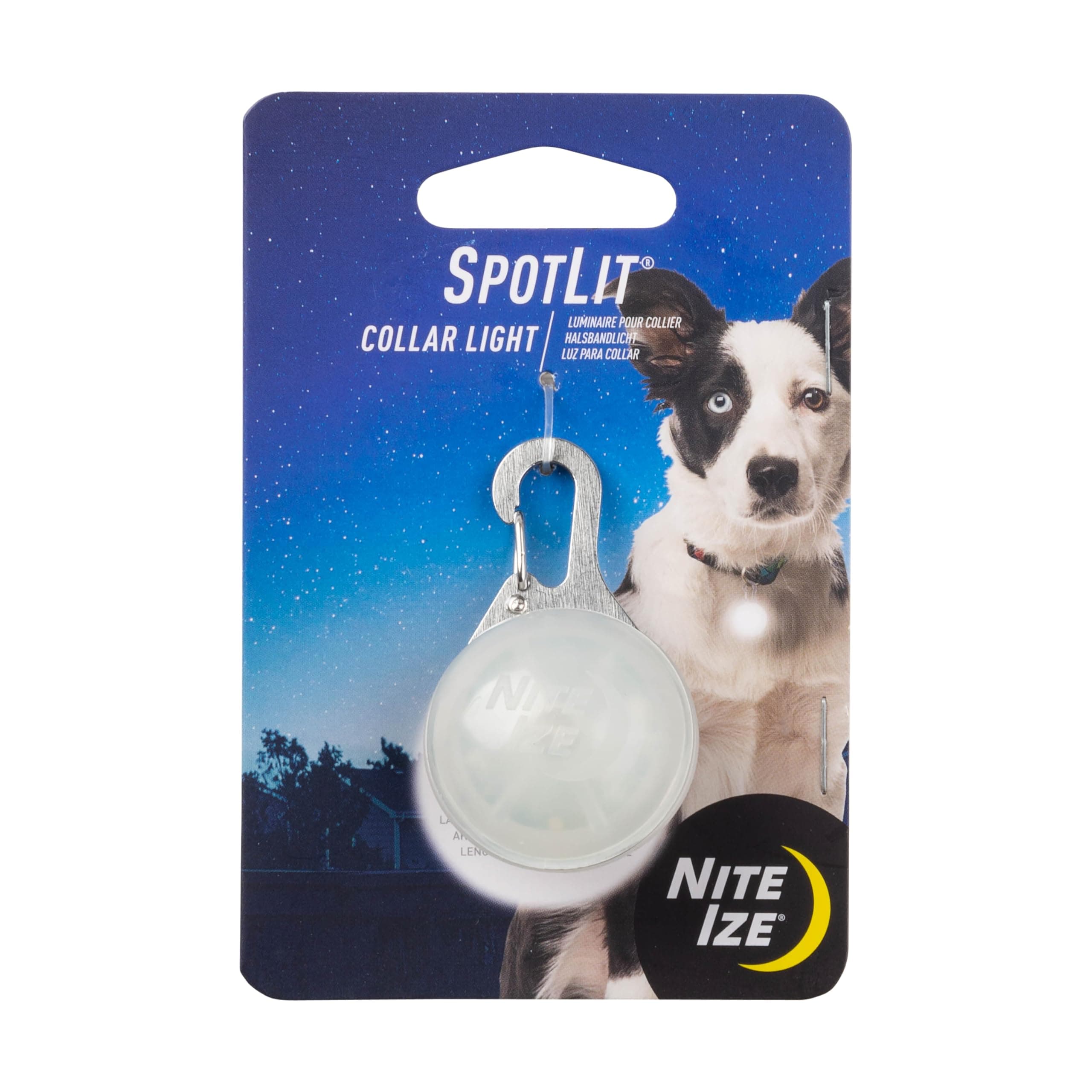 Nite IzeSpotLit LED Collar Light, Carabiner Clip Dog Light, Glows + Flashes -White