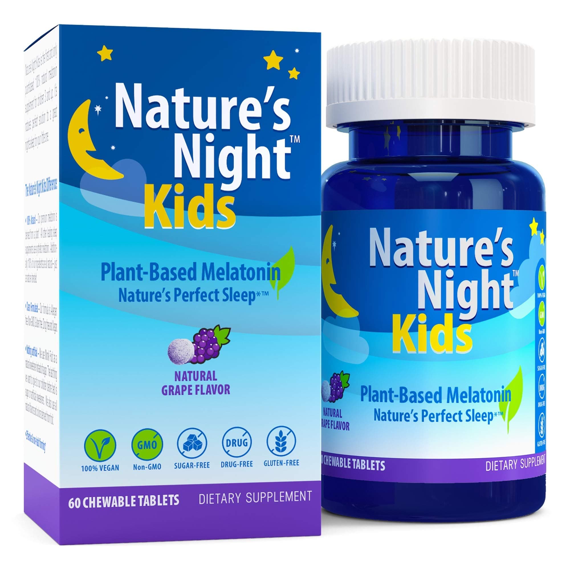 | Plant Based Melatonin 1MG | Natural Grape Flavor | 60 Chewable Tablets | Gluten Free | Non-GMO | Drug Free | Vegan | 100% Natural |