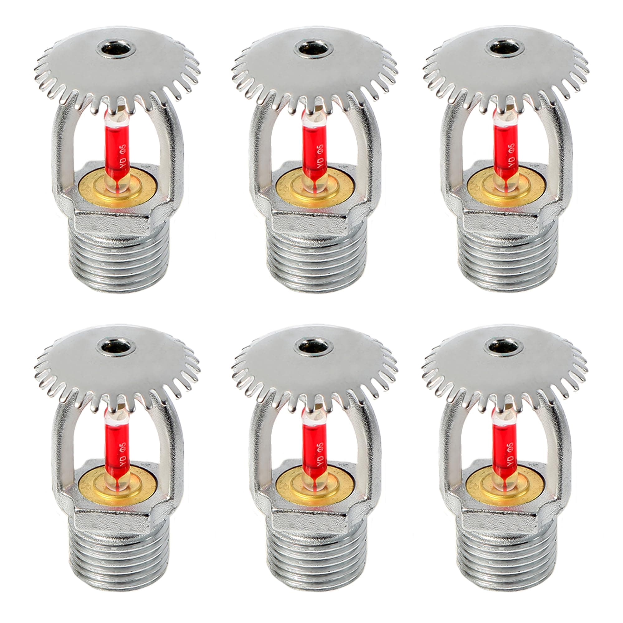 6 Pcs Fire Sprinkler Head, 1/2 Inch 155℉ Upright Sprinklers K80 Water Spray Up 68°C Quick Response 1/2 NPT Thread for Home/Commerical/Residential Replacement (Upright Type)