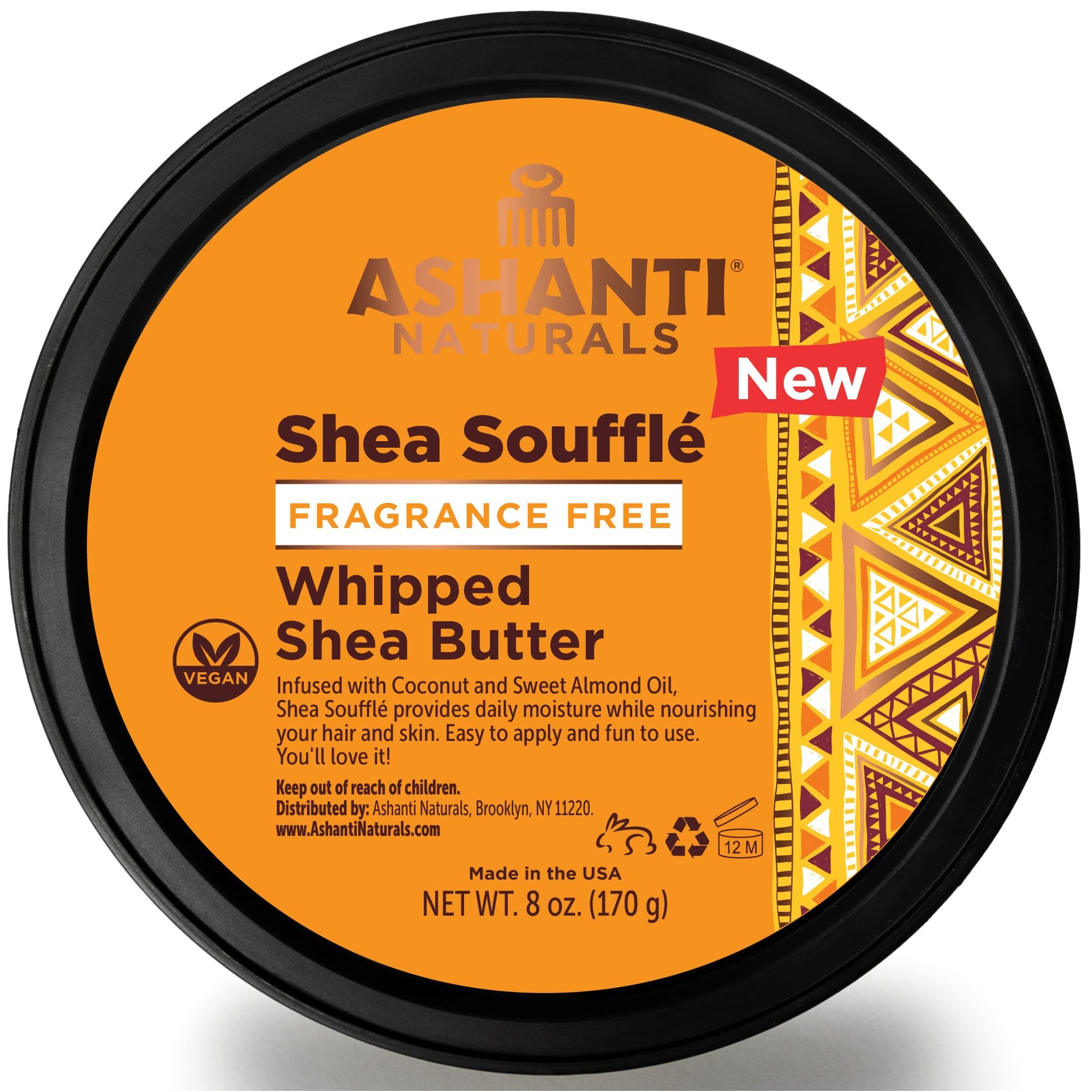 Ashanti Naturals Whipped Shea Butter | Unrefined Shea Butter from Ghana, Coconut and Almond Oil (Fragrance Free Souffle, 8 oz)