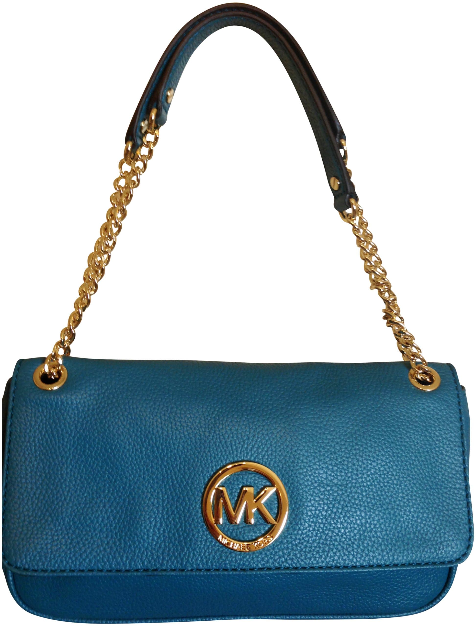 Michael Kors Fulton Genuine Leather Turquoise Shoulder Flap Bag