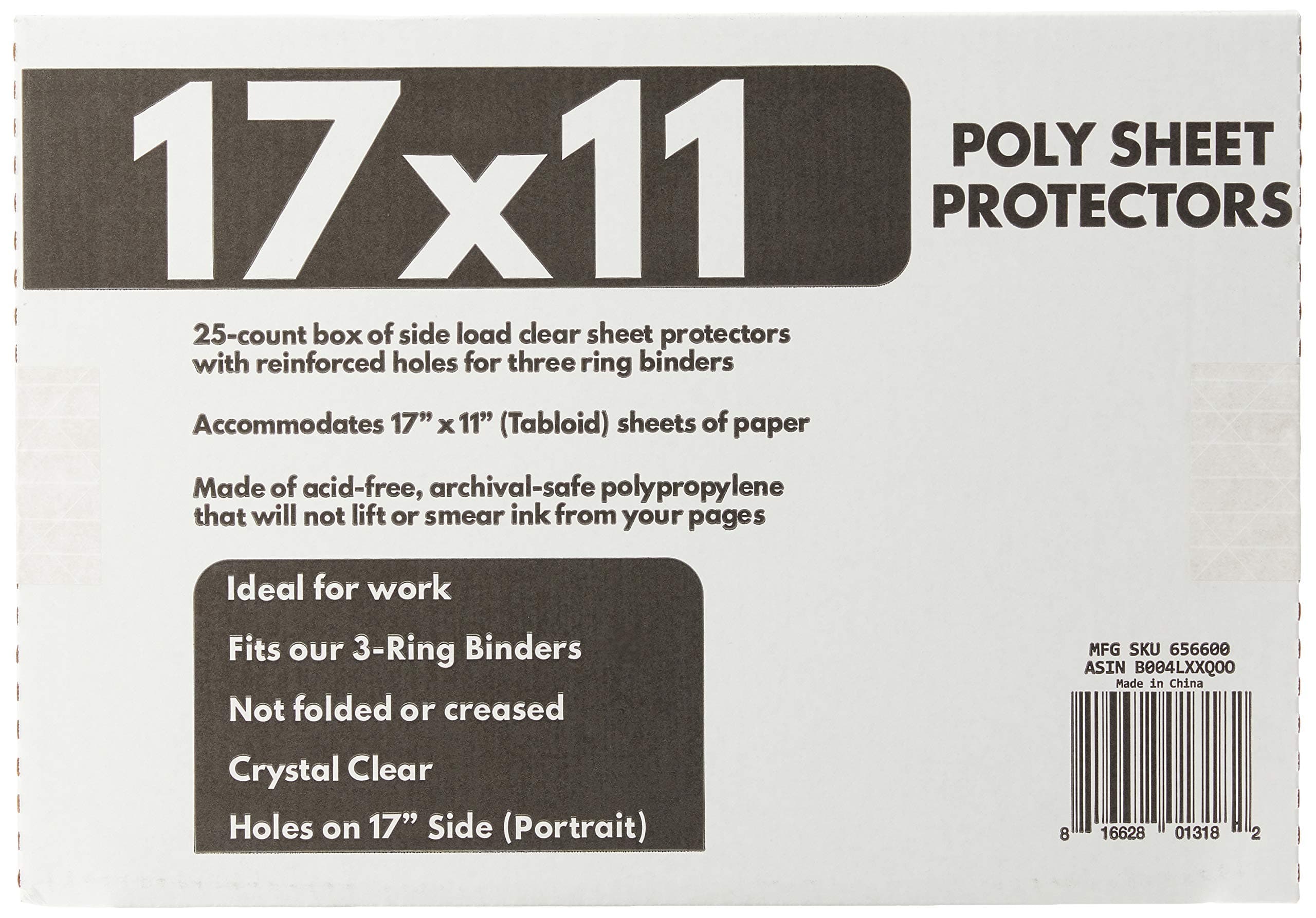 Ruby Paulina 17x11 Sheet Protectors Side Loading with 3-Holes 25 Sleeves Durable Archival Safe Crystal Clear