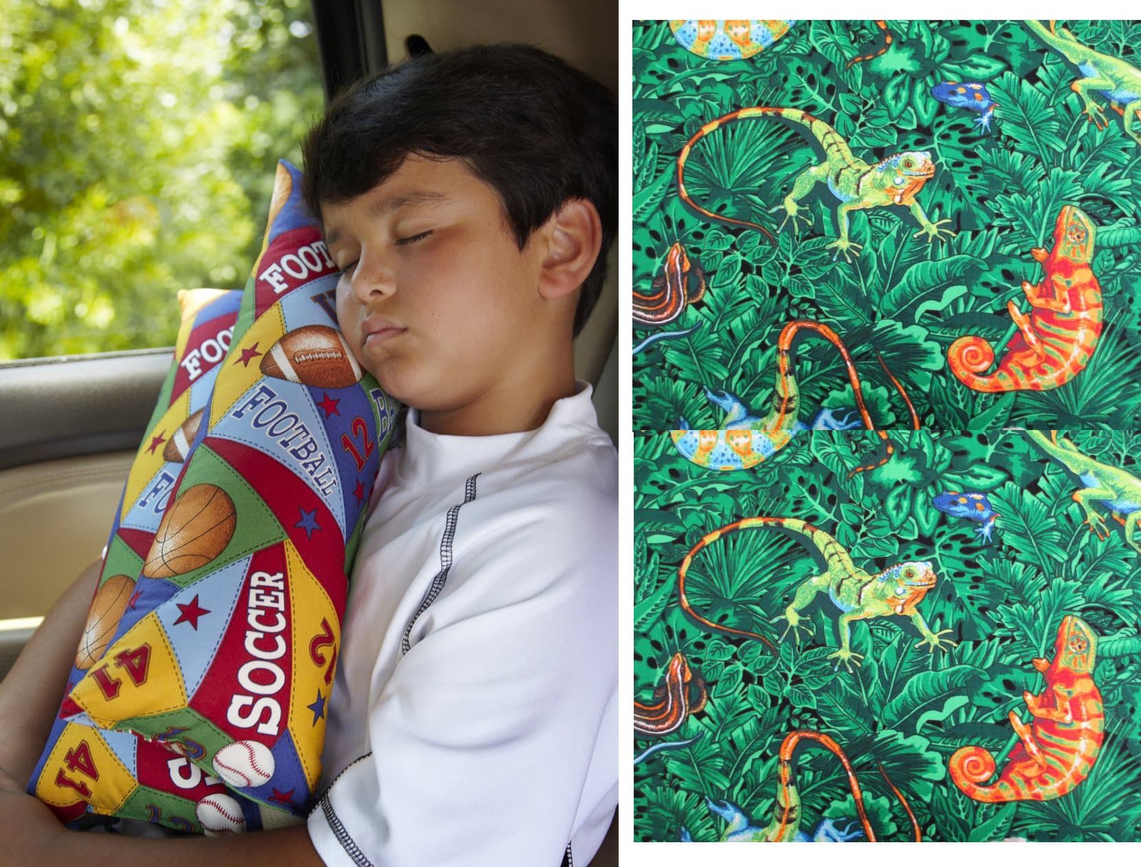 Childrens Persoanlized Seatbelt -Travel Pillow- with Lizard Print