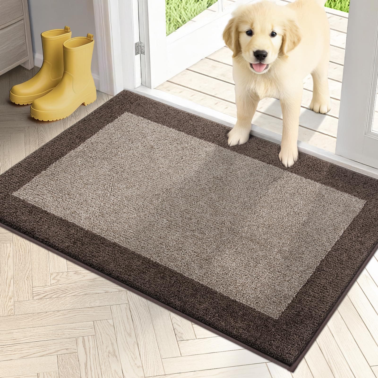 PURRUGS Dirt Trapping Door Mat 24" x 36", Non-Slip Washable Entry Mat, Dog Doormat, Front Door Mat, Super Absorbent Entrance Mat for Muddy Shoes & Paws, Beige & Grayish Brown