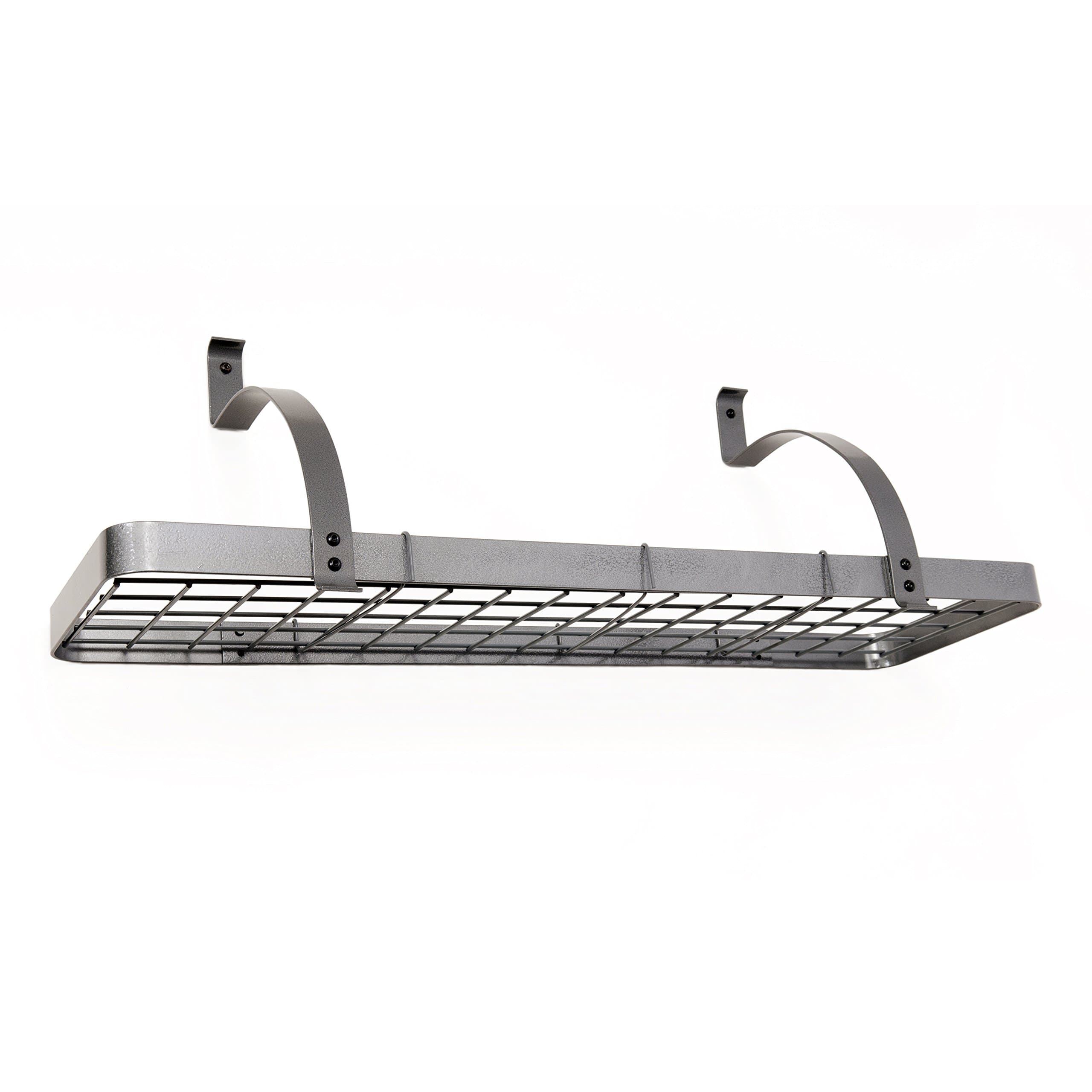 Rack It Up Long Bookshelf Wall Pot Rack with 12 hooks, Steel Gray Hammertone