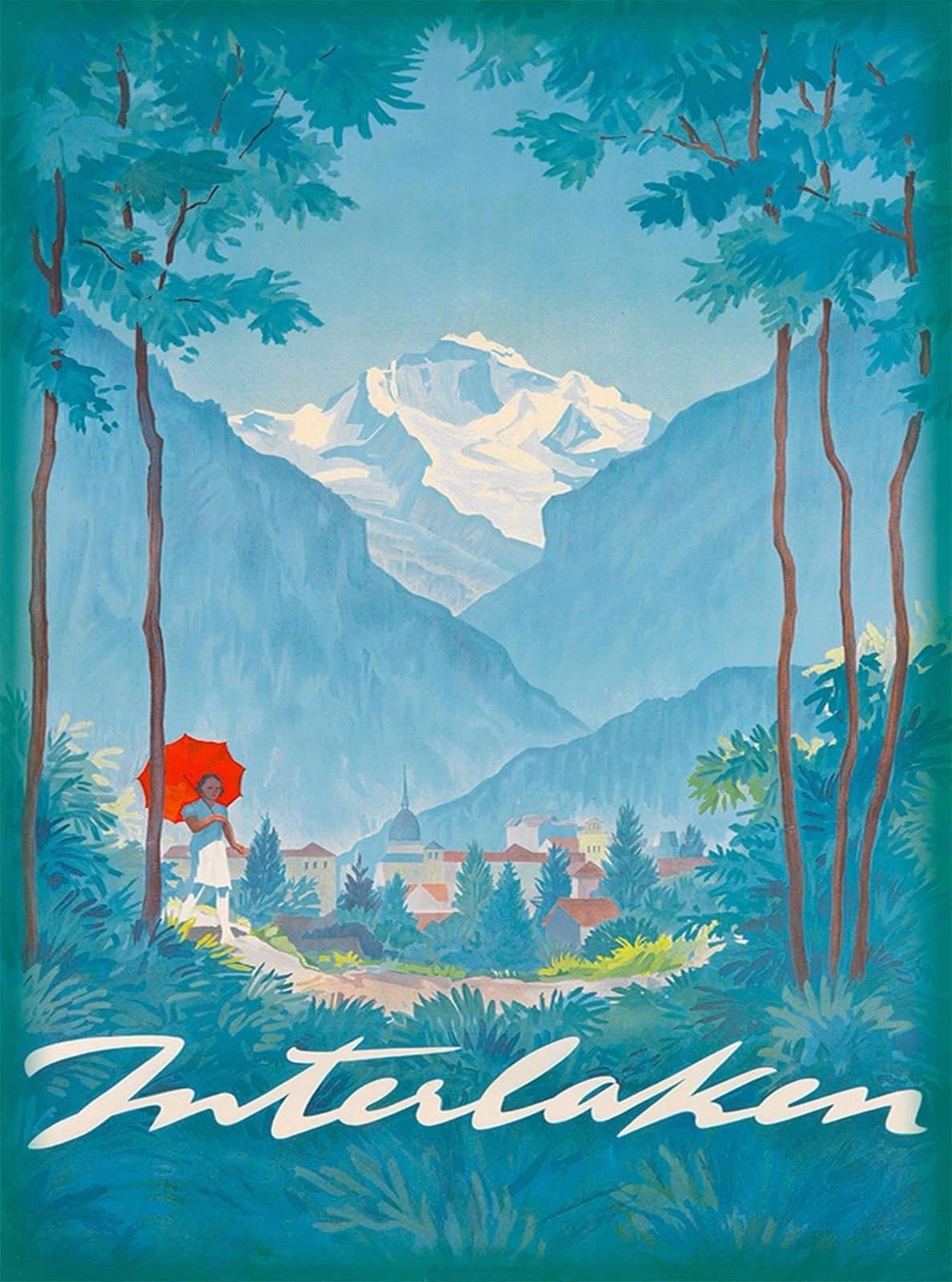 Magnet Interlaken Bern Switzerland Swiss Alps Vintage Travel Advertisement Art Magnet