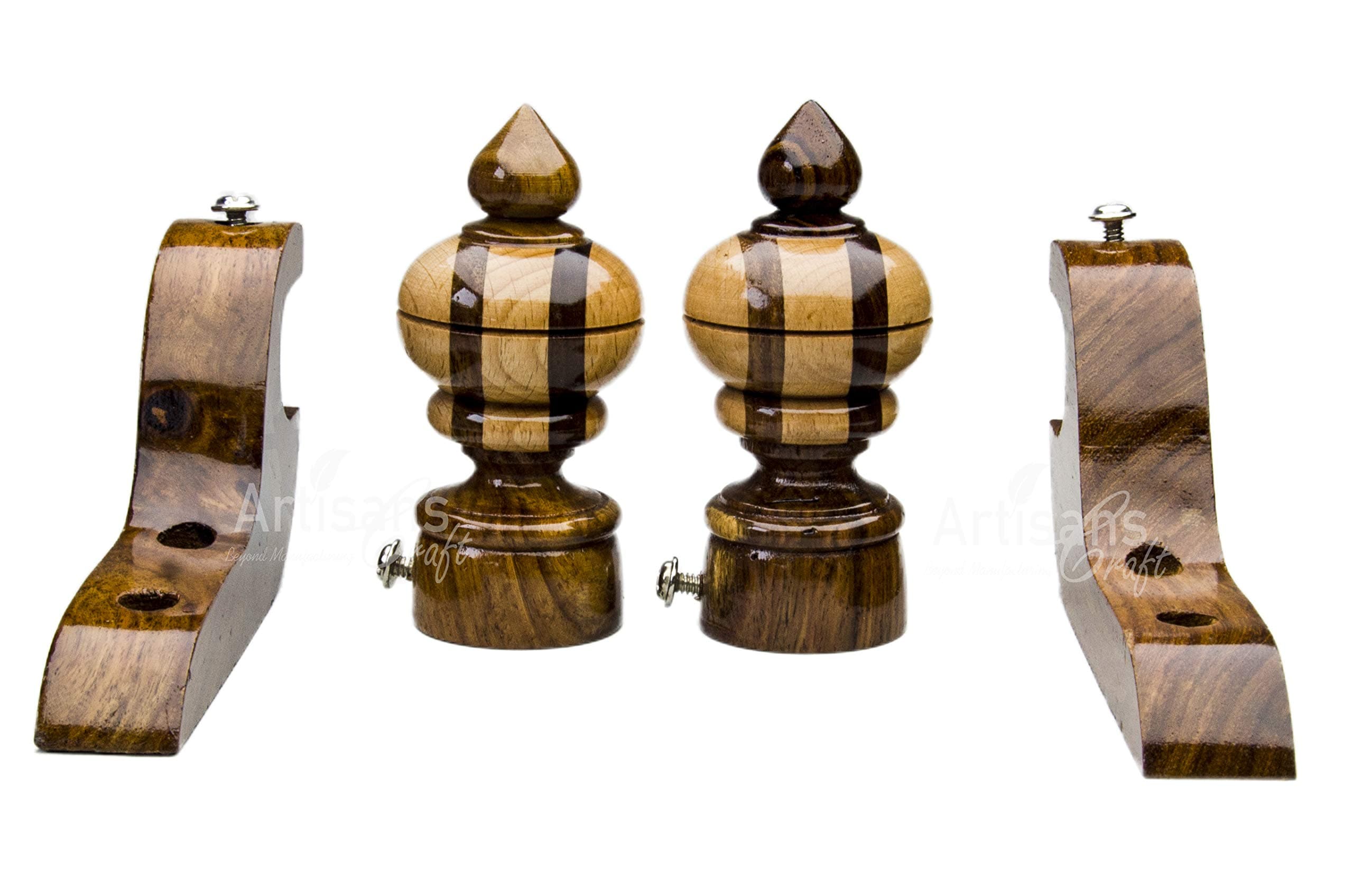 Handmade Wooden Curtain Rod Brackets with Round Finials for Curtains, Natural Rosewood, Home Accessories | Drapes