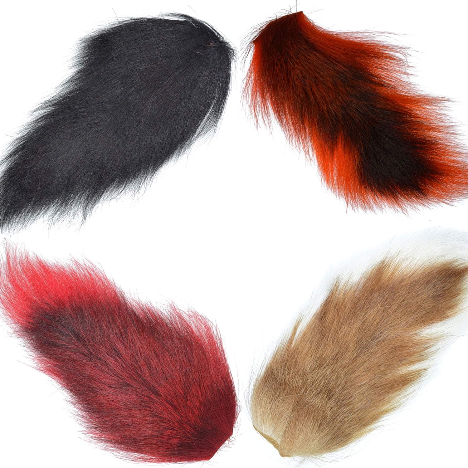 The Fly Fishing Place Fly Tying Materials - Pro Grade Medium Bucktails Master Pack - 3 Colors - Black Red Orange Tube Fly Streamer Deer Tail Hair