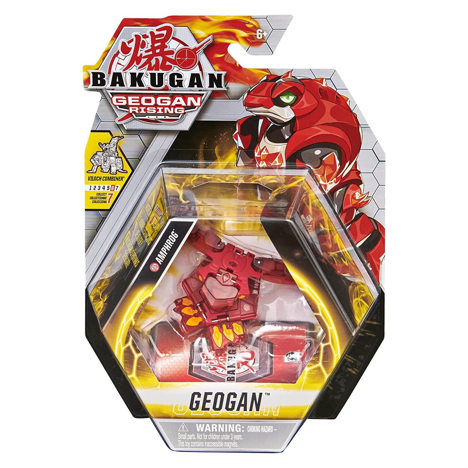 Bakugan Geogan Rising 2021 Pyrus Amphrog Geogan (Viloch Combiner Part 6 of 7) Collectible Action Figure and Trading Cards