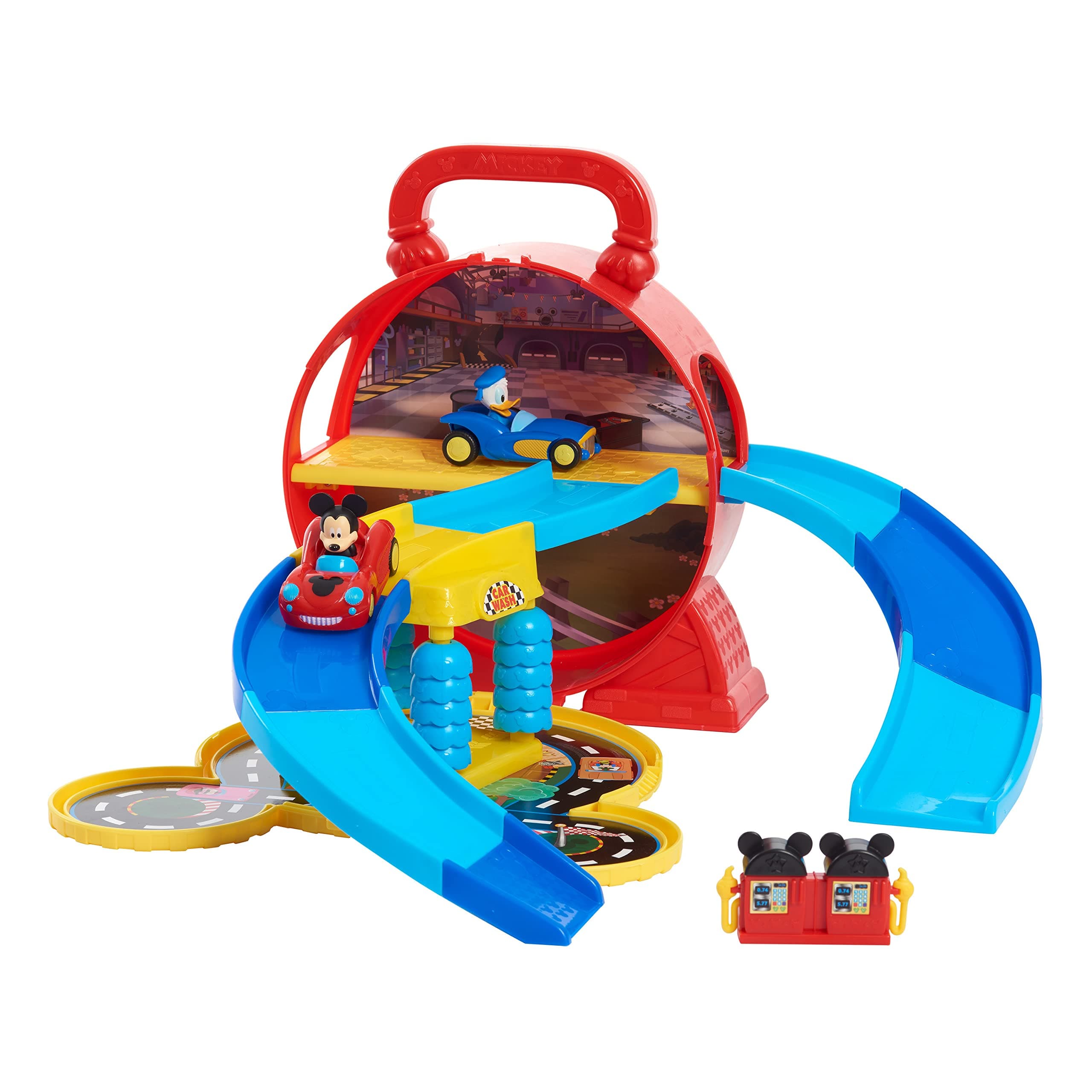 Junior Mickey Mouse Stow ’n Go Garage, Figure and Vehicle Playset, Kids Toys for Ages 3 Up by Just Play