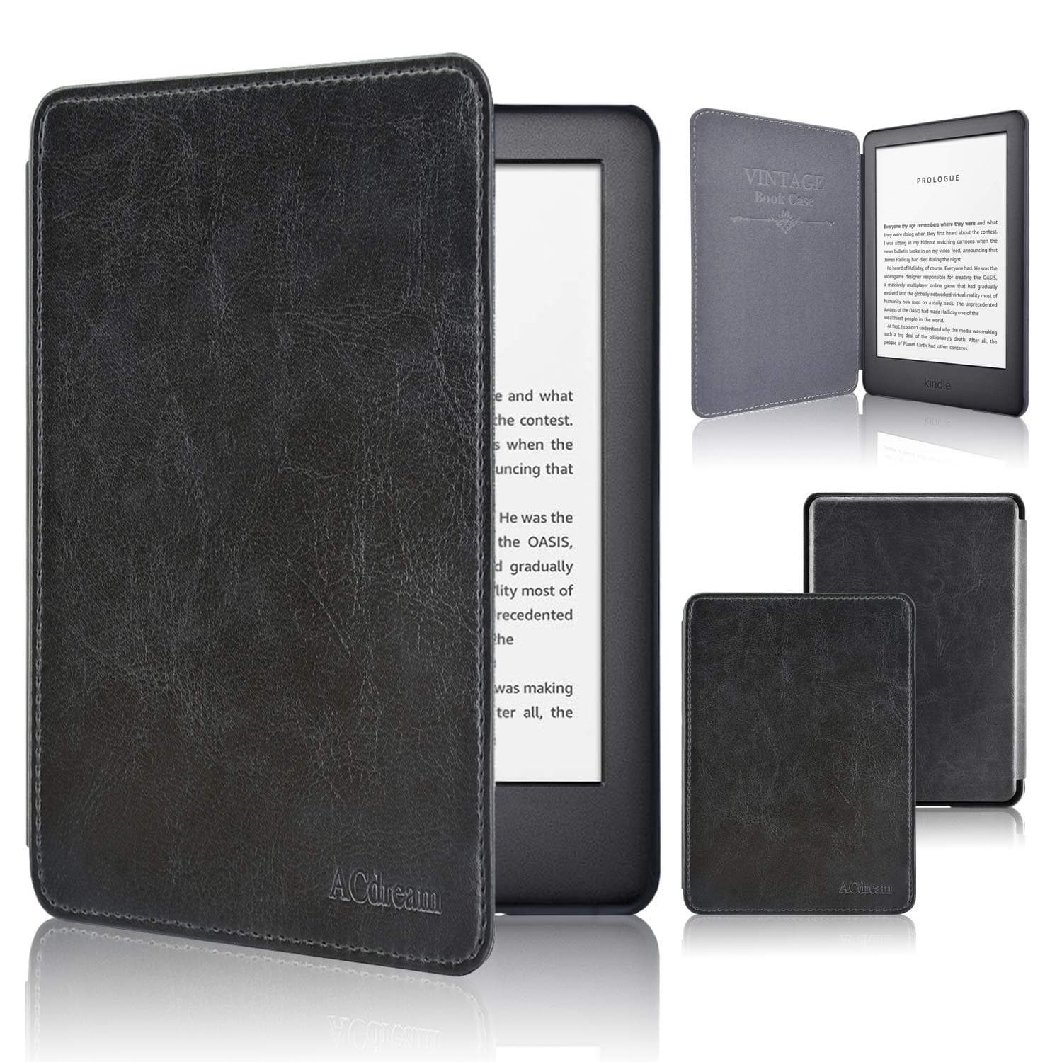 ACdream Slimshell Case for All New Kindle 10th Generation 2019 Released (NOT Fit Kindle Paperwhite or Kindle 8th Gen),Premium PU Leather Cover Case with Auto Wake Sleep Feather, Black