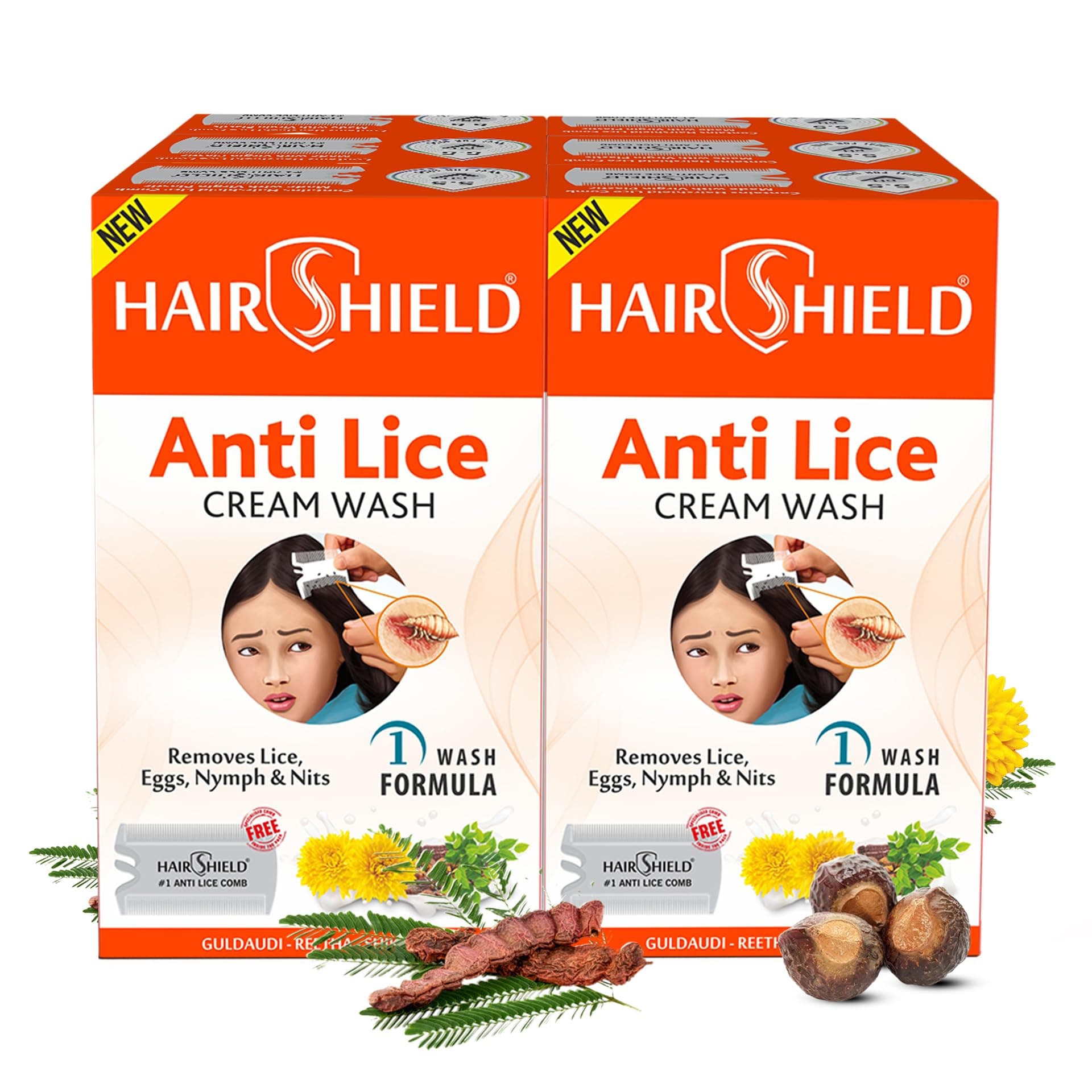 Hairshield Anti Lice Cream Wash 30 Ml X Pack Of 6 = 180 Ml Free Head Lice Comb With Every Pack