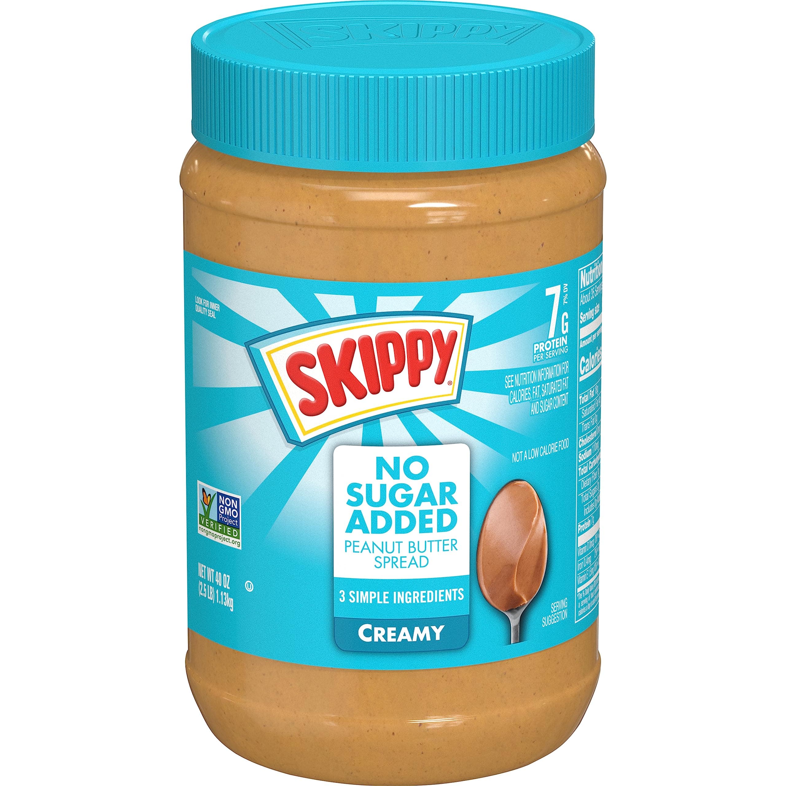 Creamy Peanut Butter Spread, No Sugar Added Peanut Butter, 7 g Protein Per Serving, 40 Oz Jar