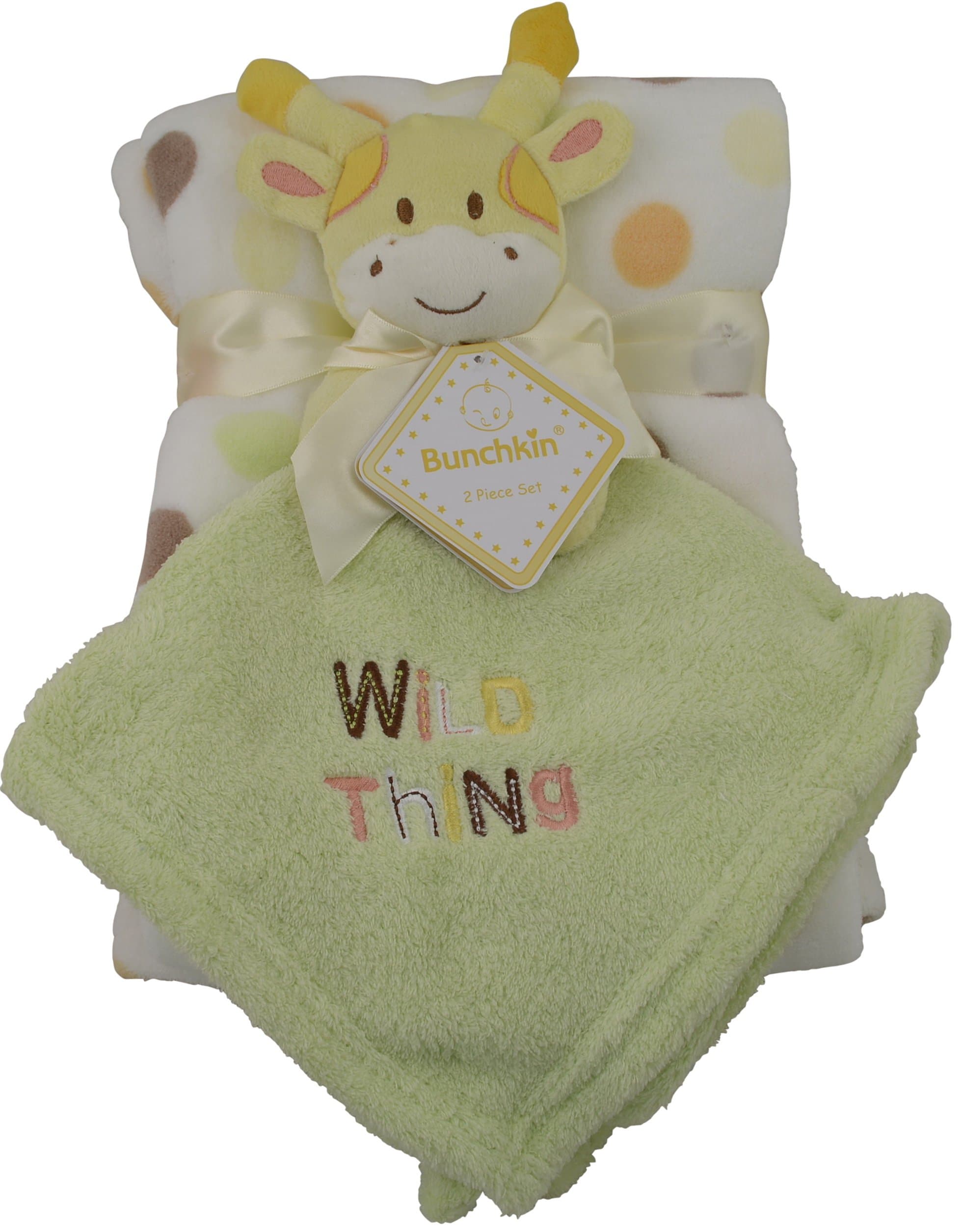 Bunchkin Polka Dots Baby Blanket with Giraffe Security Baby Blanket [Green]