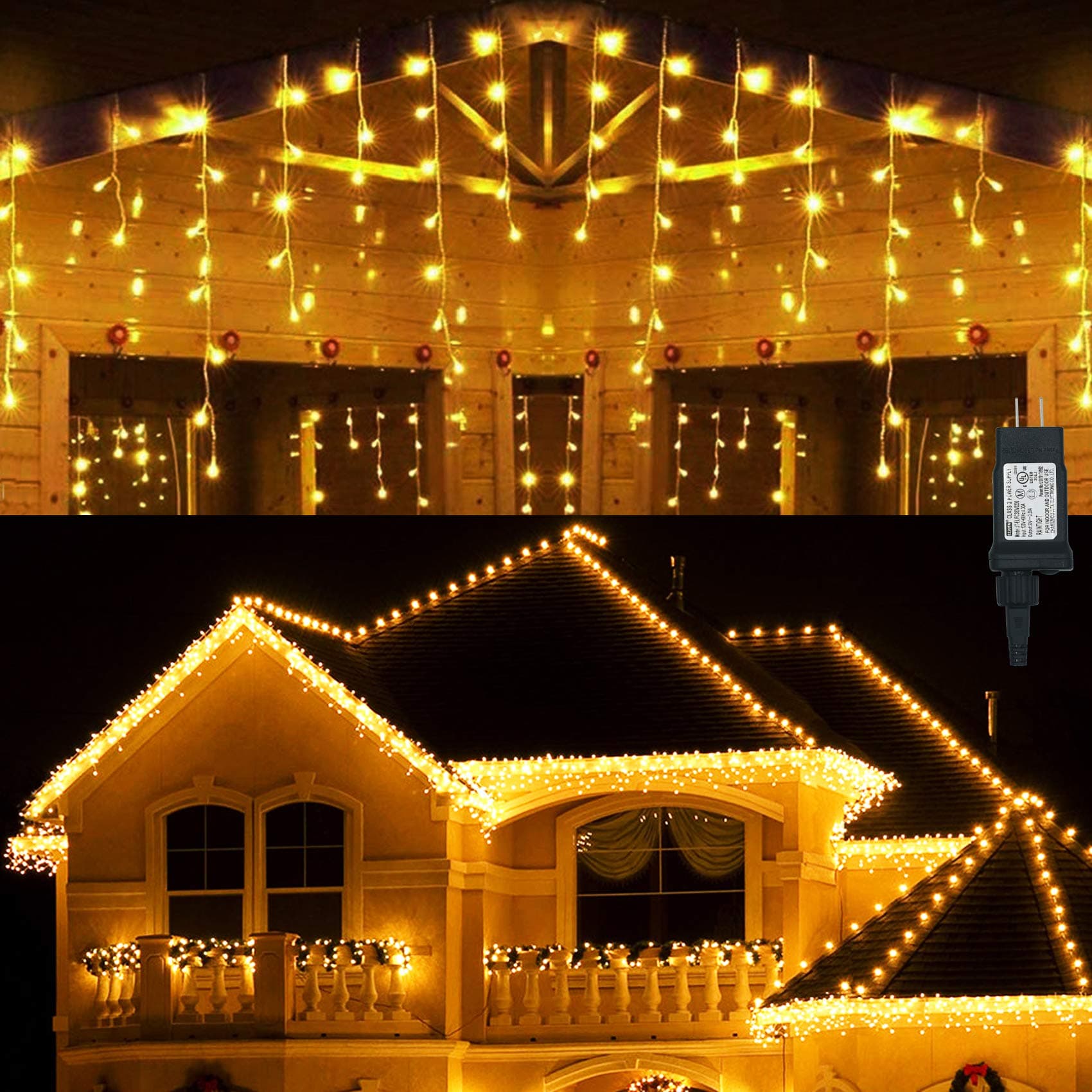 Hezbjiti LED Ice Lights,96 LED 18 Drops 9 FT 8 Modes Fairy String Lights Plug in Extendable Curtain Light String Christmas Lights for Bedroom Patio Yard Garden Wedding Party (Warm White)