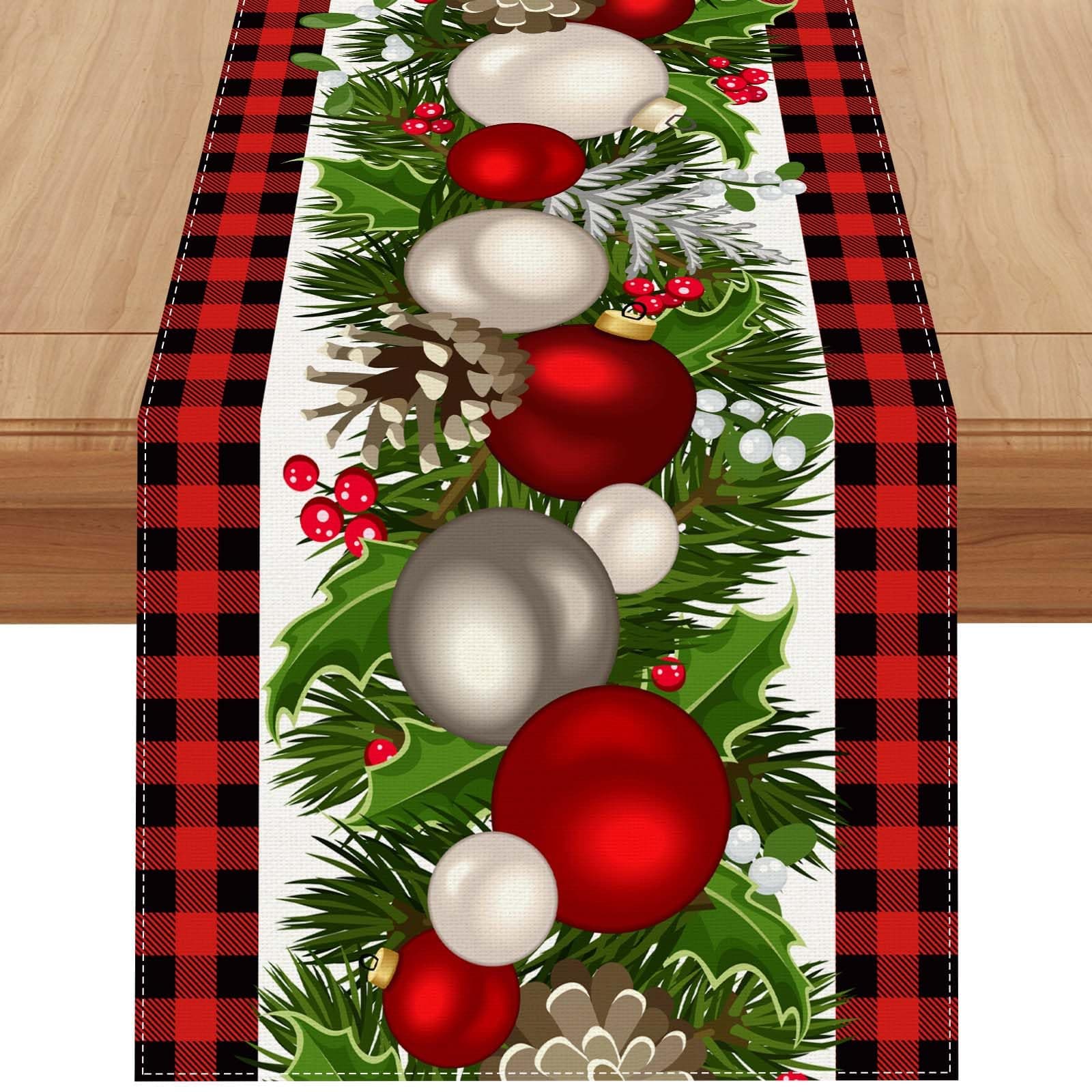 Jiudungs Linen Red and Black Buffalo Check Christmas Table Runner 72 Inches Long Seasonal Winter Christmas Xmas Holiday Farmhouse Style Table Decoration