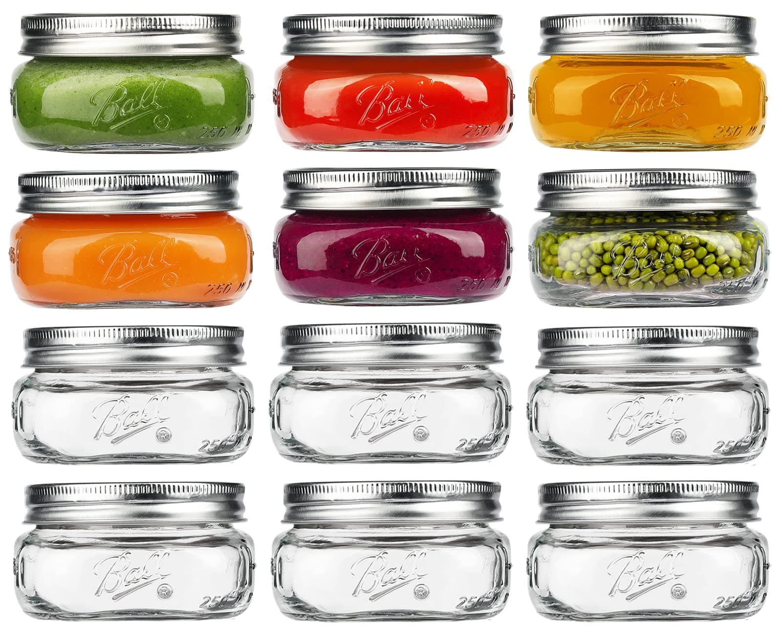 Ensccant Wide Mouth Mason Jars 8 oz - 12 Pack Glass Canning with Silver Airtight Lids and Bands, Small Half Pint for Preserving, Honey, Jam, Jelly, Baby Food, Tea, Kitchen Spices, DIY Projects