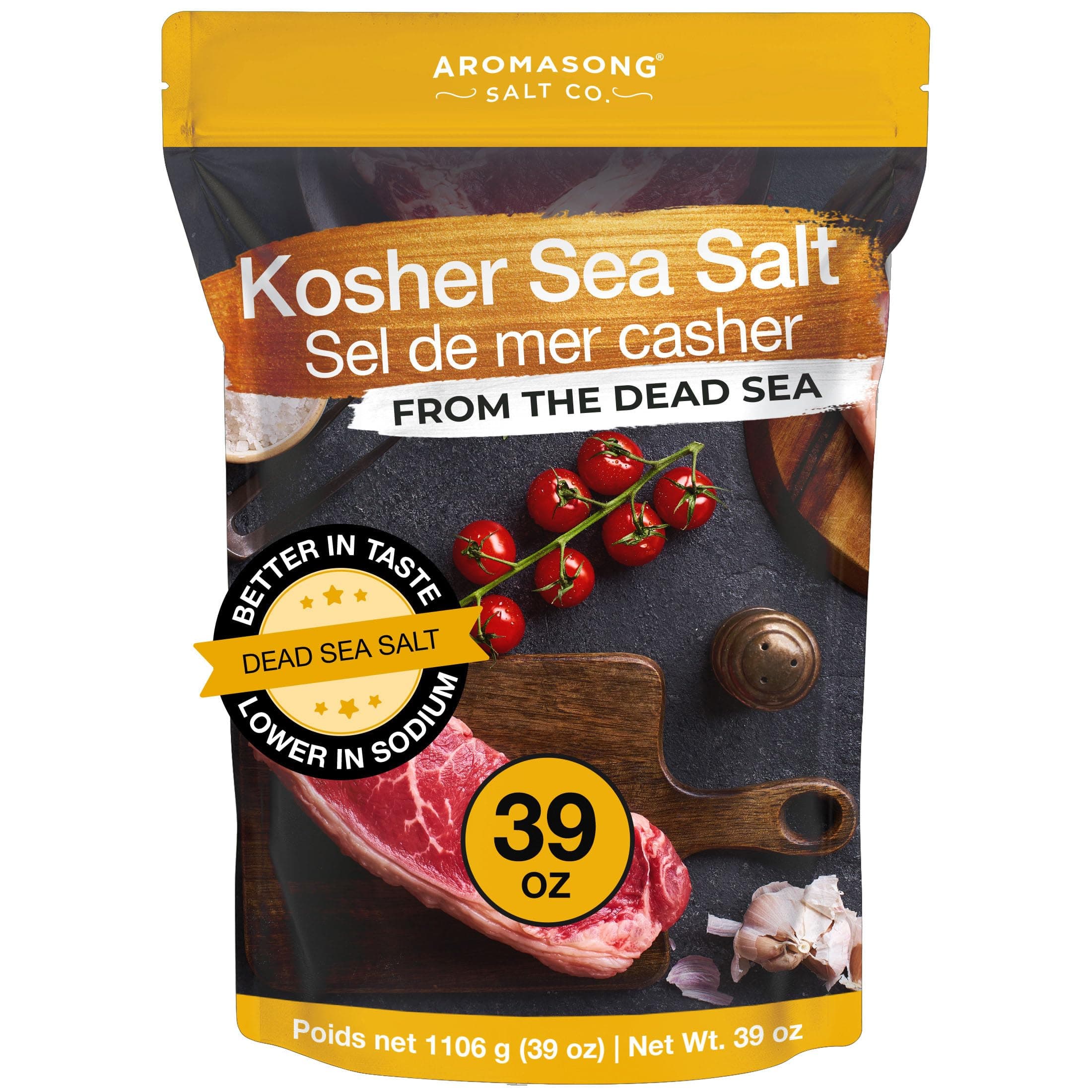 Aromasong 100% Natural Sea Salt, Kosher Salt Grain, Large Bulk 2.43 Lb Resealable Bag, All Natural, Unrefined, Gluten Free, Grinder Refill, Sea Salt for Daily Cooking or To Use as Pickling Salt, Packaging May Vary