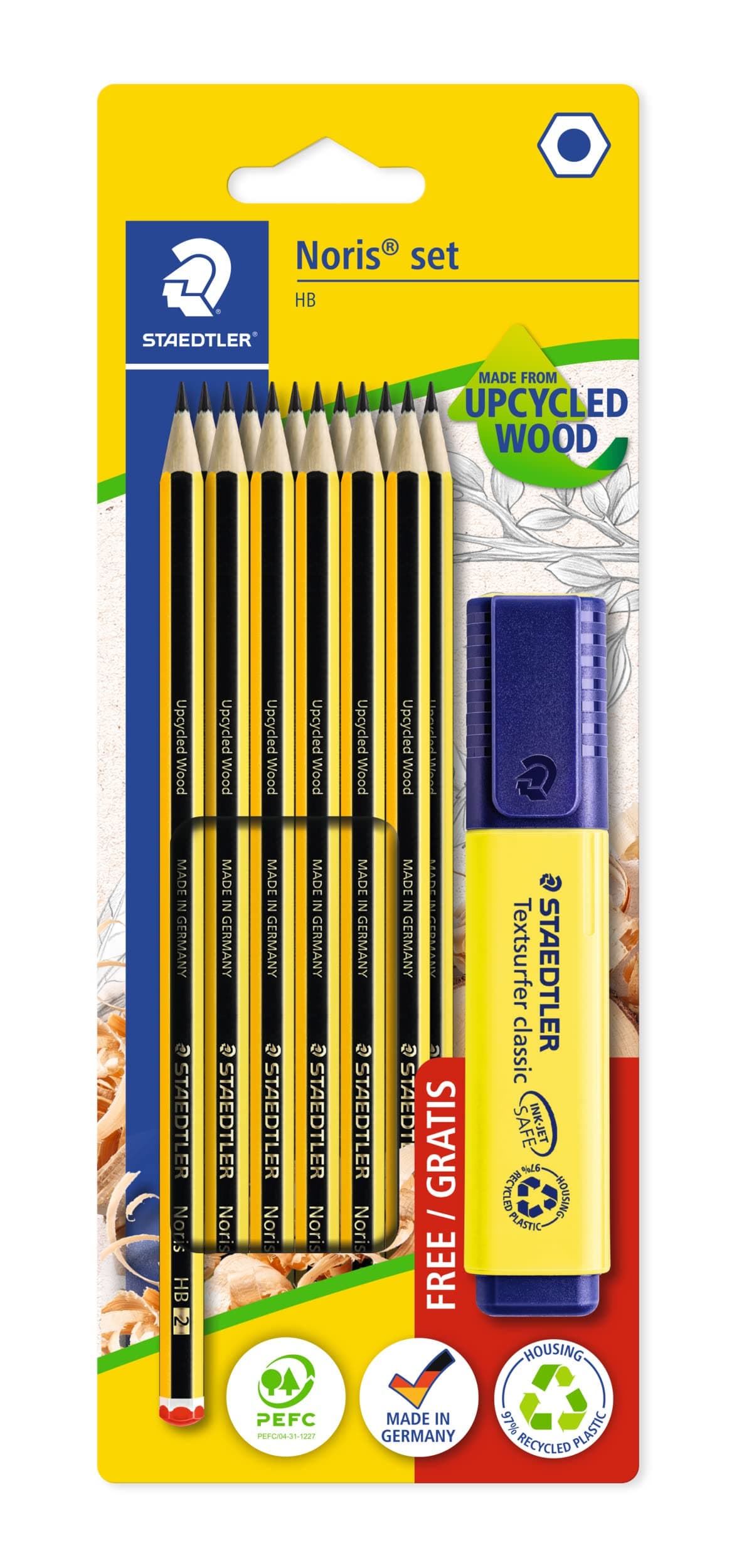 STAEDTLER120 BK12P1 special pack of 12 Noris HB pencils with FREE neon yellow Textsurfer highlighter