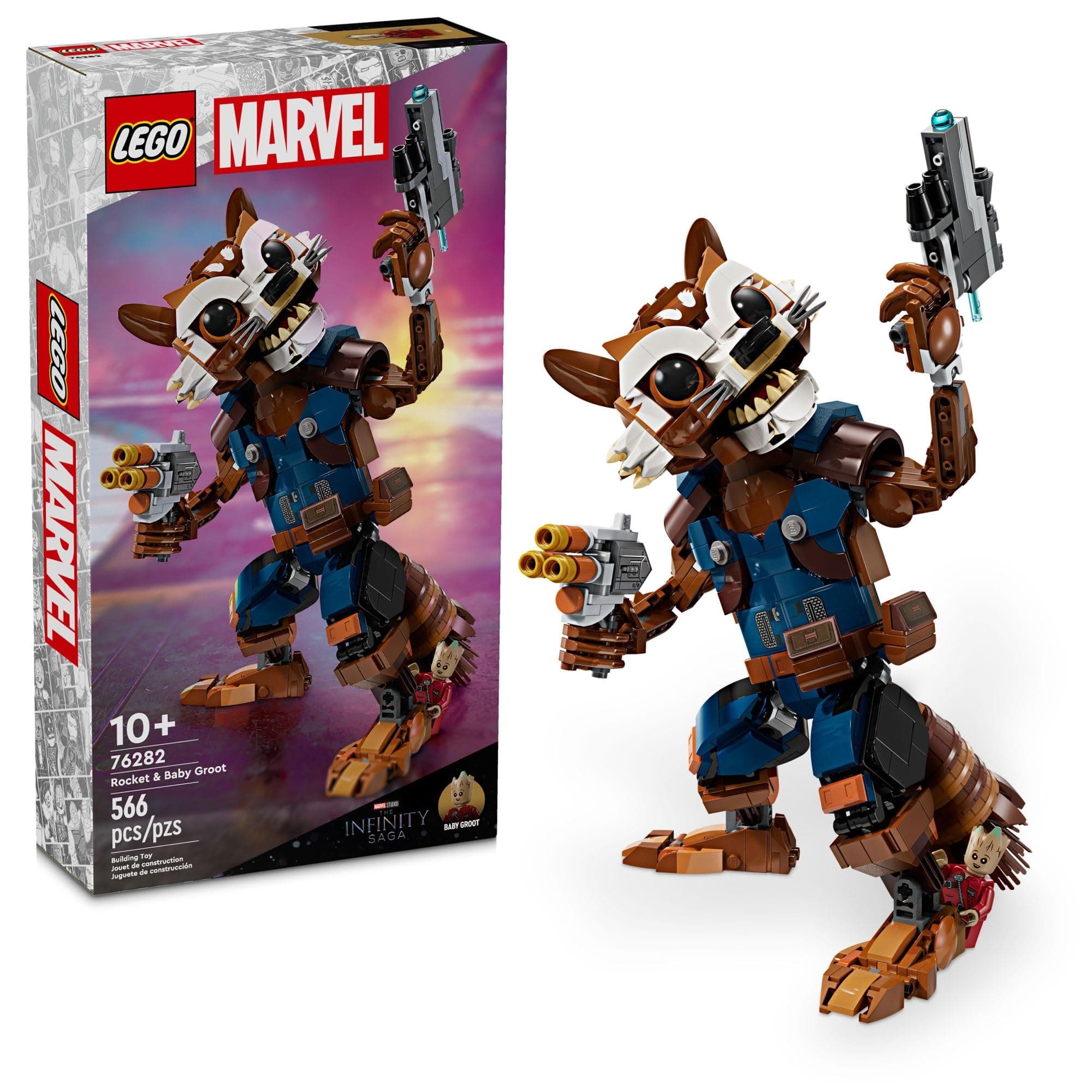 Marvel Rocket & Baby Groot Minifigure, Guardians of The Galaxy Inspired Marvel Toy for Kids, Buildable Action Figure for Play and Display, Gift for Boys and Girls Ages 10 and Up, 76282