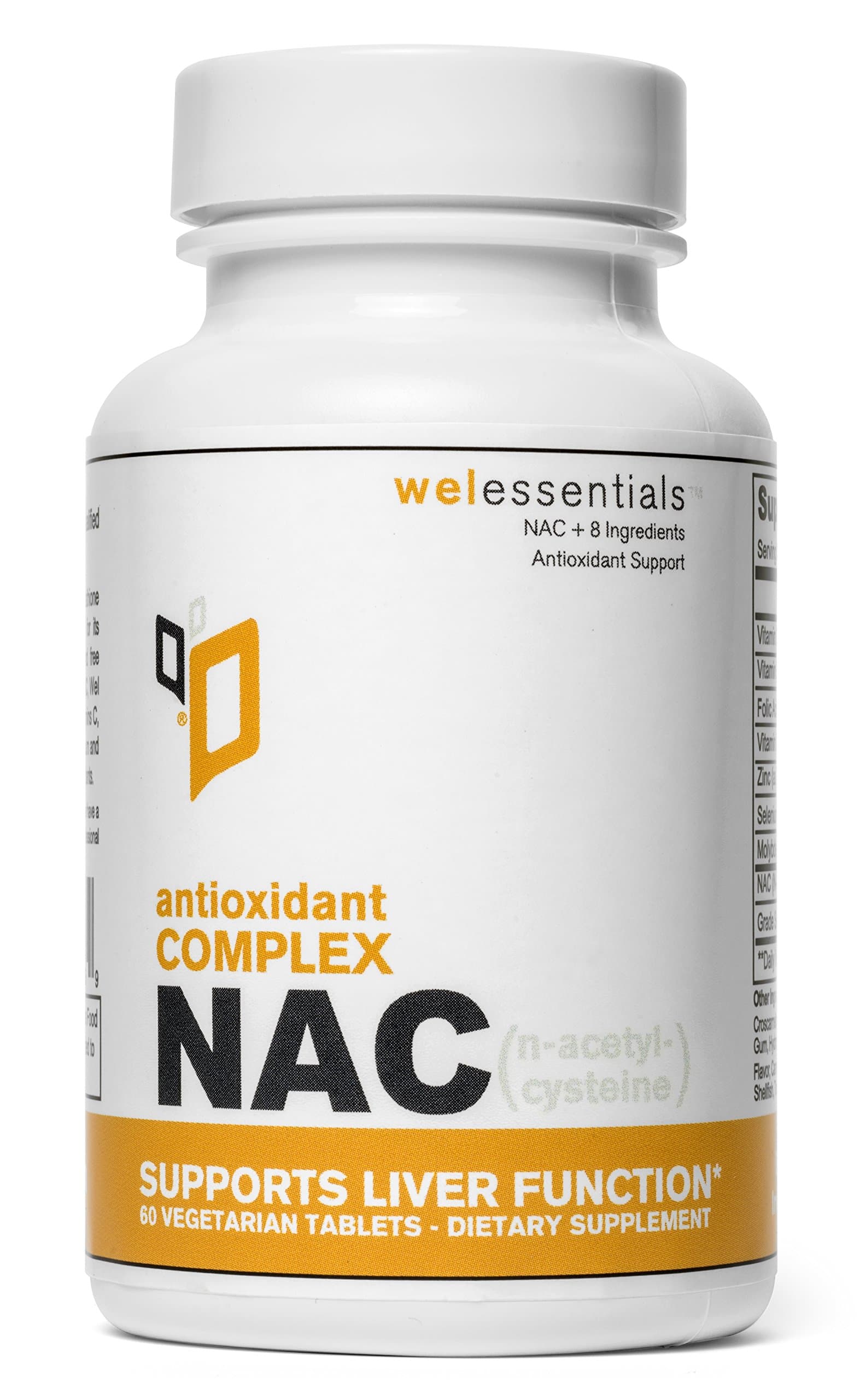 WEL Essentials™ NAC (N-Acetyl-Cysteine) Antioxidant Complex - Supports Liver Function* - 30 Servings, 60 Vegetarian Tablets (with Grape Seed Extract, Selenium and Vitamin C)