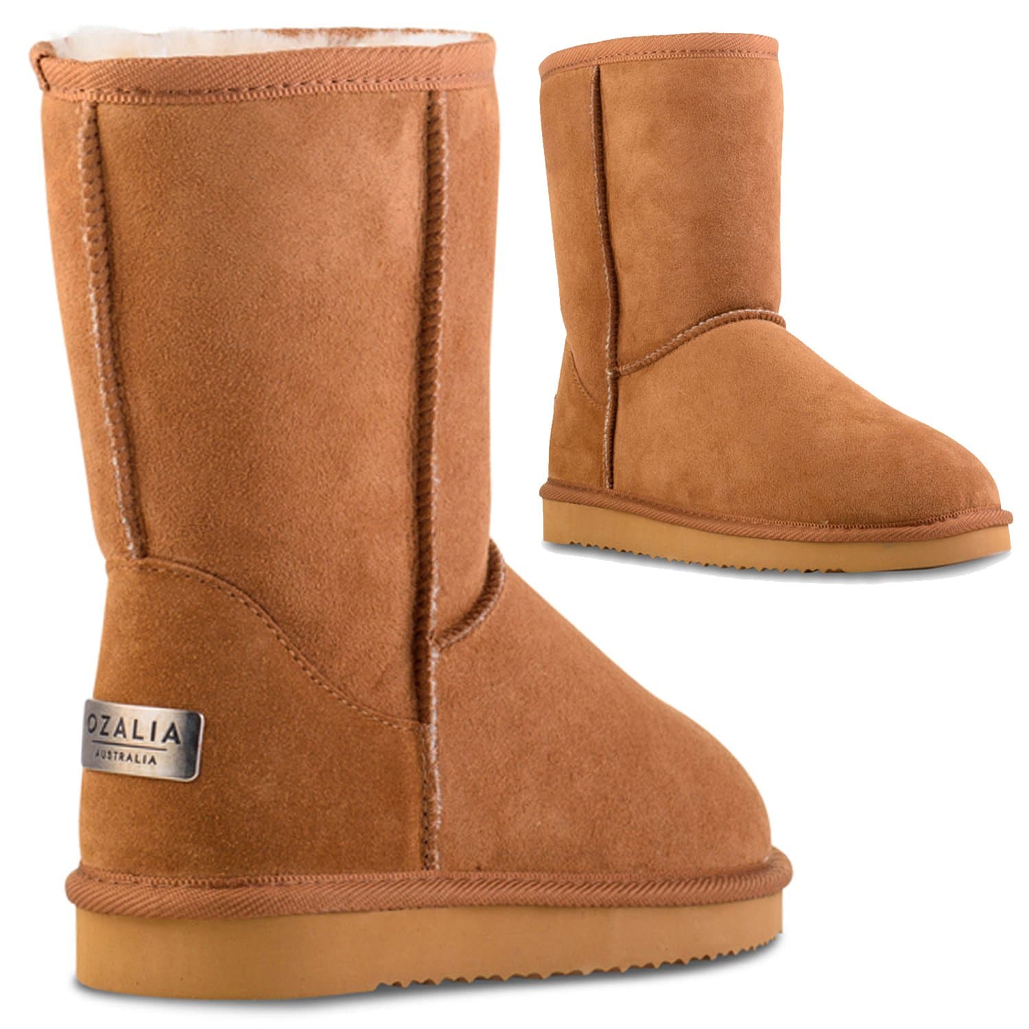 OZALIA - Best Mid Calf Winter Boots for Women - Most Comfortable, Soft and Warm - Water Resistant, Made with Australian Merino Leather, Stylish Snow Boots for Ladies - ICON Short Size EU 38, Chestnut