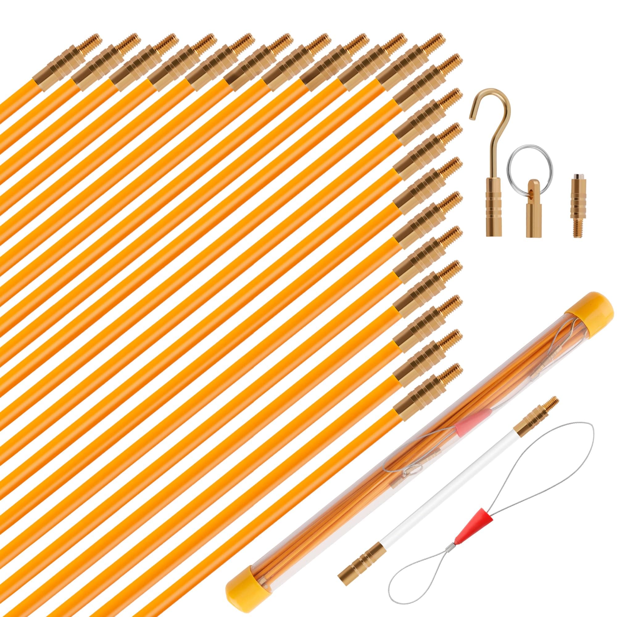 KOOTANS 22FT Fiberglass Electrical Wire Running Kit Wire Fishing Tools Fish Tape Wire Puller Through Wall Cable Snake Fish Rods Kit with Different Attachments