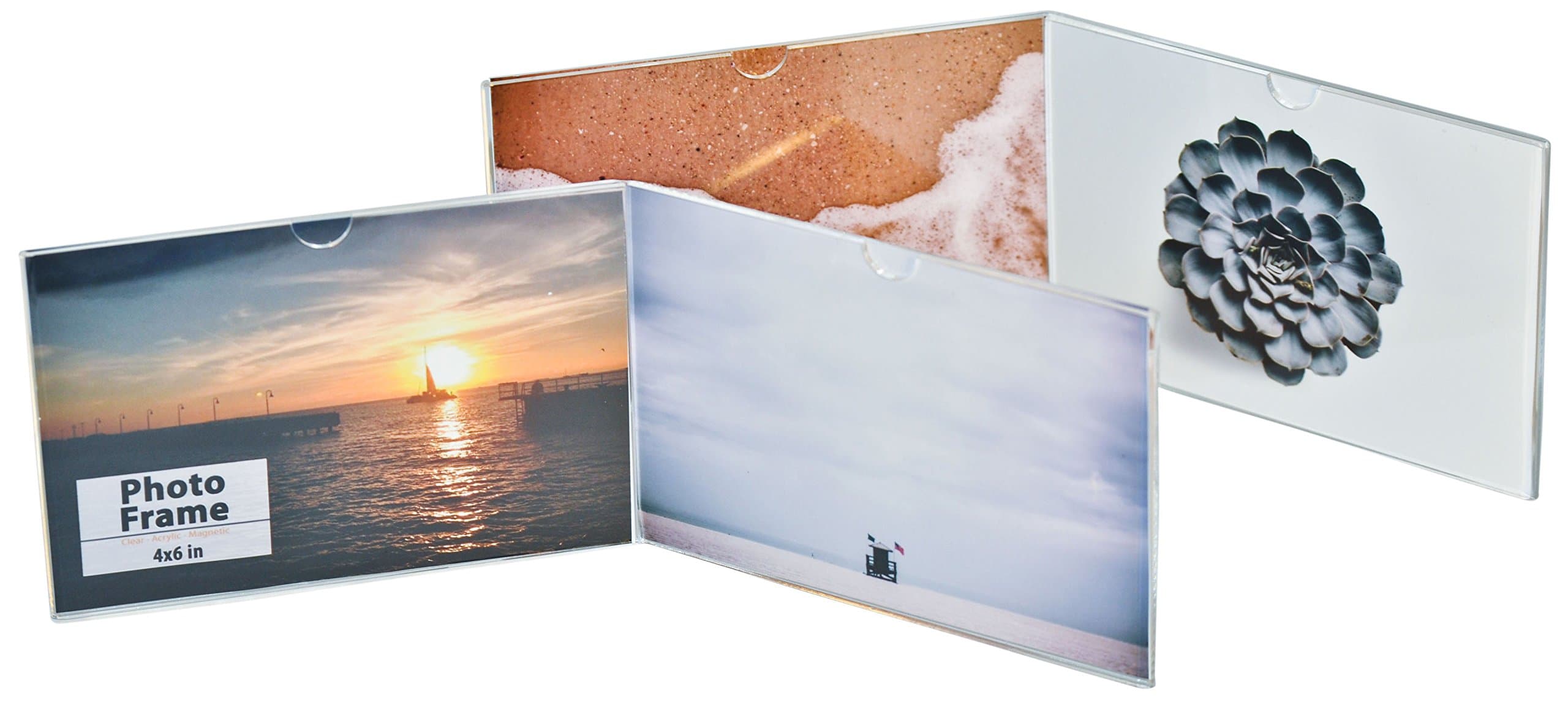 Crystal Clear Memories 2-Pack Horizontal Photo Frame Displays (4x6), Clear Angled Acrylic Plastic for Bedstand, Living Room or Office (Set of 2 Frames)