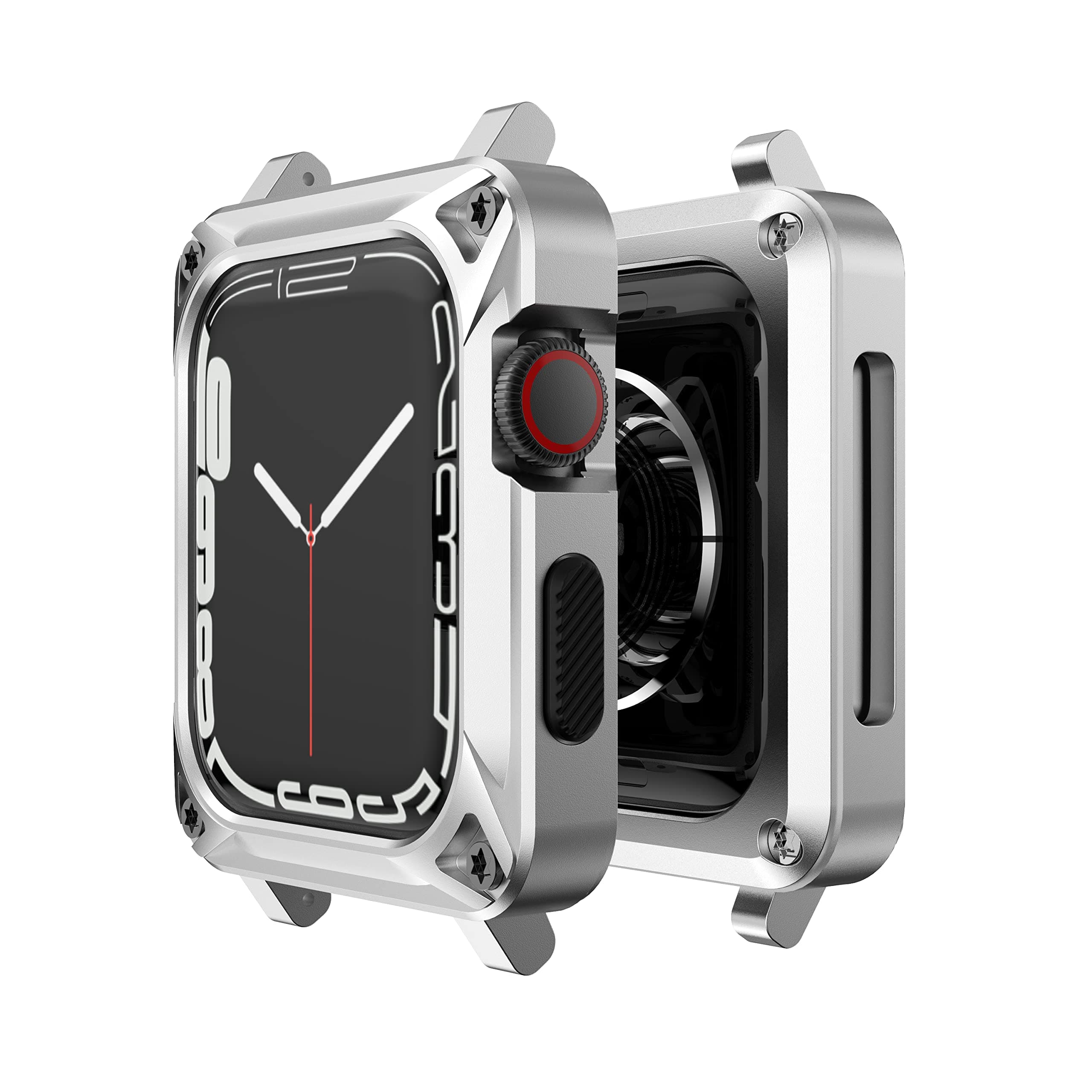 GELISHI Case Compatible with Apple Watch Case 45mm Series 7, Rugged Stainless Steel Case Protector Metal Protective Cover for Men, Silver