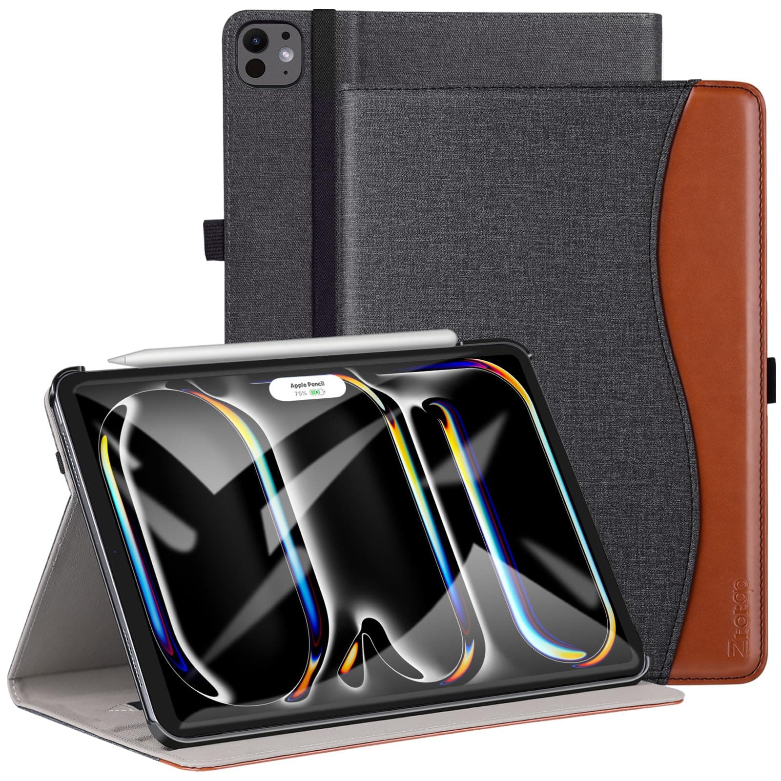 ZtotopCases for New iPad Pro 11 Inch Case 2024 (M4), Premium PU Leather Smart Cover with Auto Wake/Sleep,Multiple View Angles with Hand Strap and Pocket for iPad Pro 11 5th Gen,Denimblack