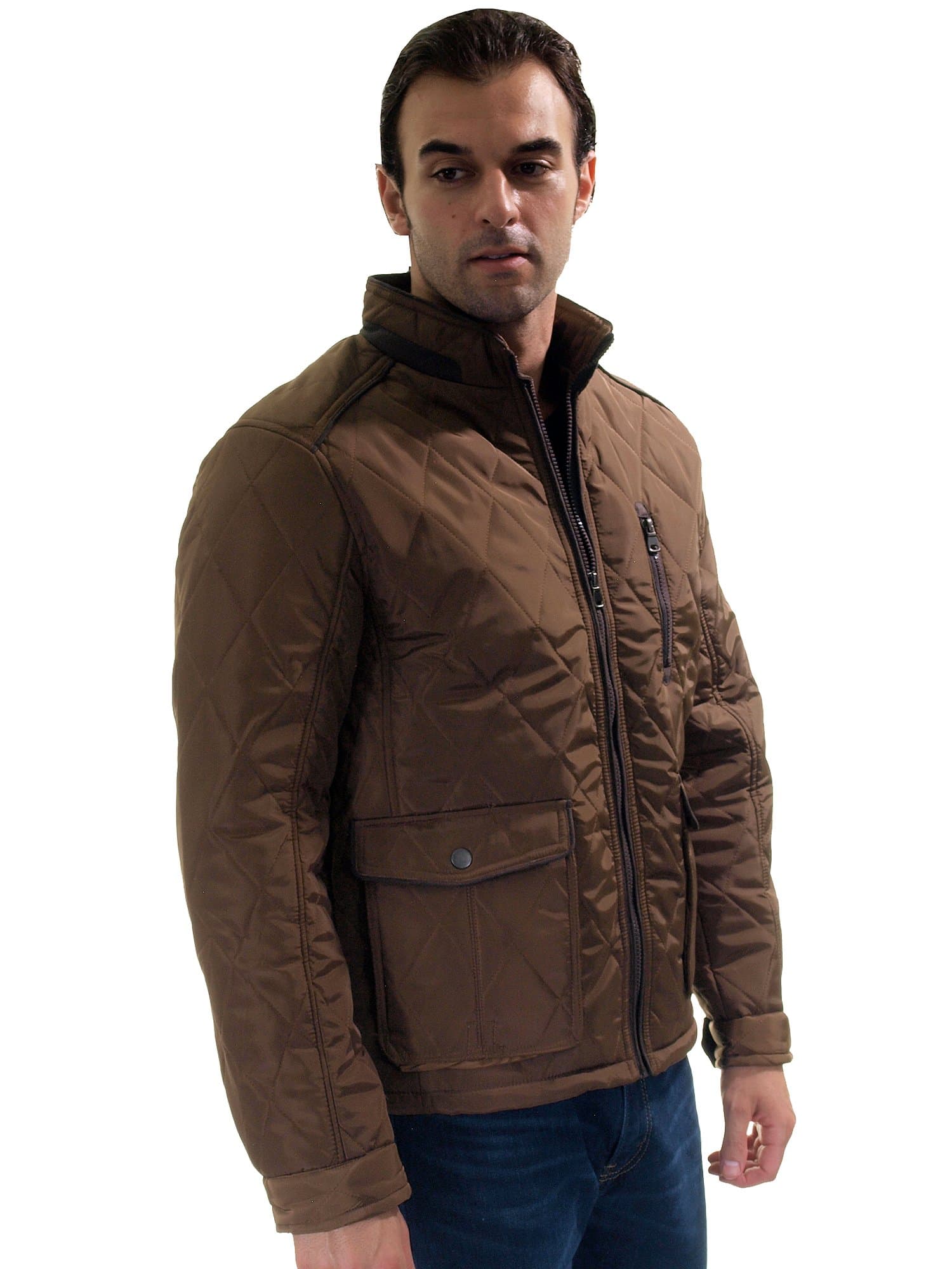 Rock Revolution Mens Quilted Fur Lined Zip up Jacket w/Suede Piping, Side Zipp & Cargo Pockets