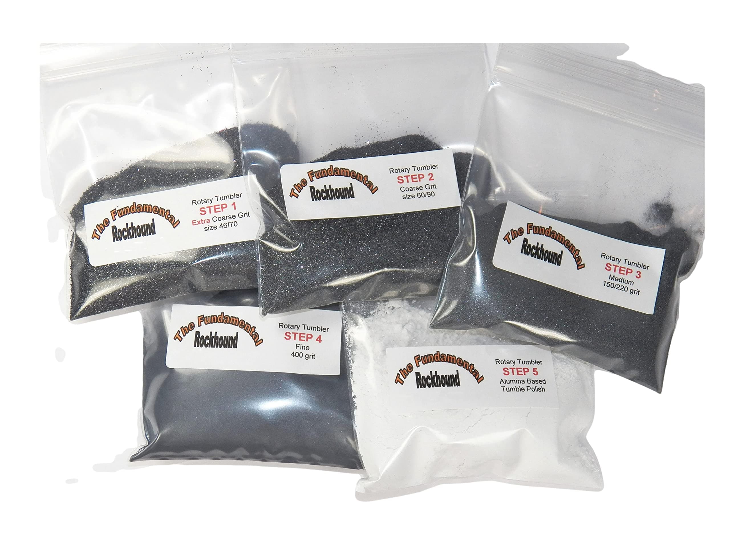 Fundamental Rockhound Products: 5 Step Rock Tumbling GRIT KIT for Tumble polishing Rocks Enough to Polish up to 10 pounds of Rock! Refill