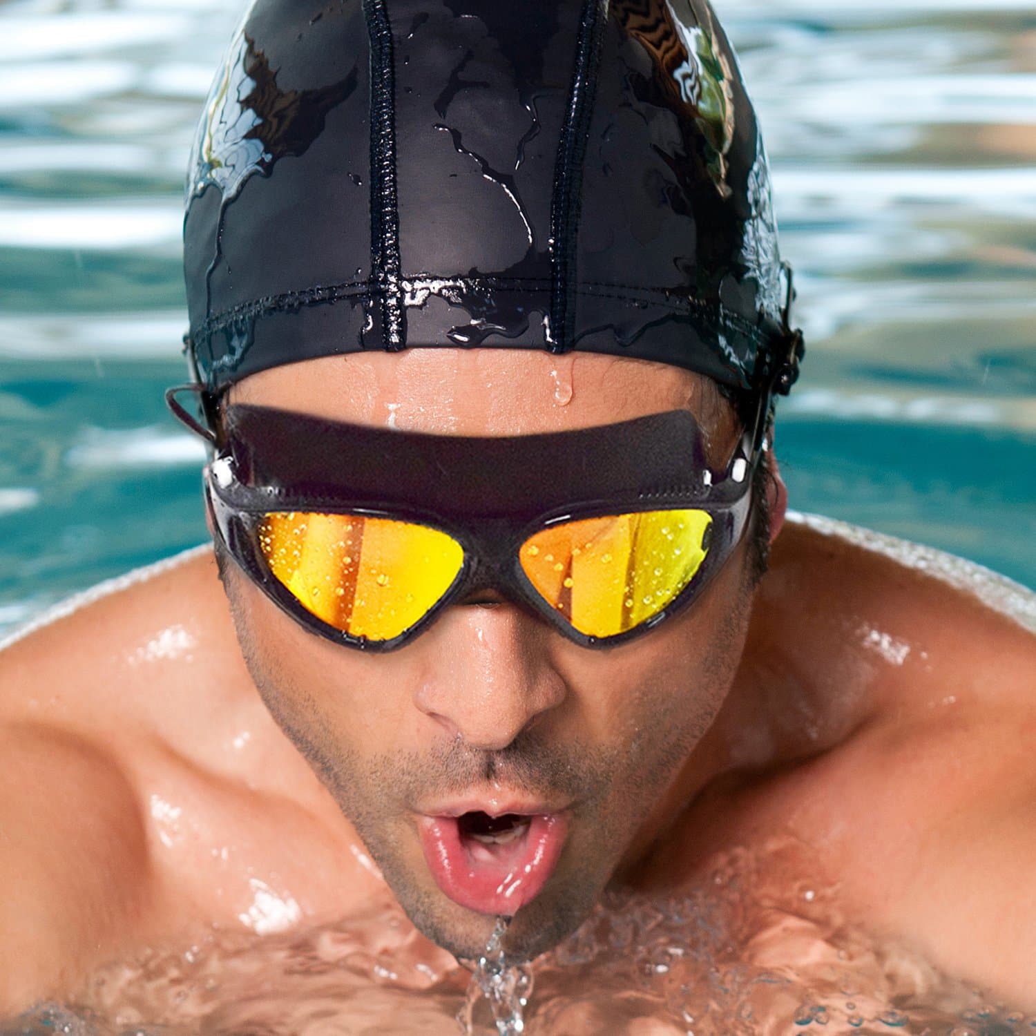 Swim Goggles,Large Frame Swim Goggles, Colorful Plated Swimming Glasses with Anti-Fog, UV Protection, Free Protection Case, Fit for Teenagers Adult Men Women Youth(black)