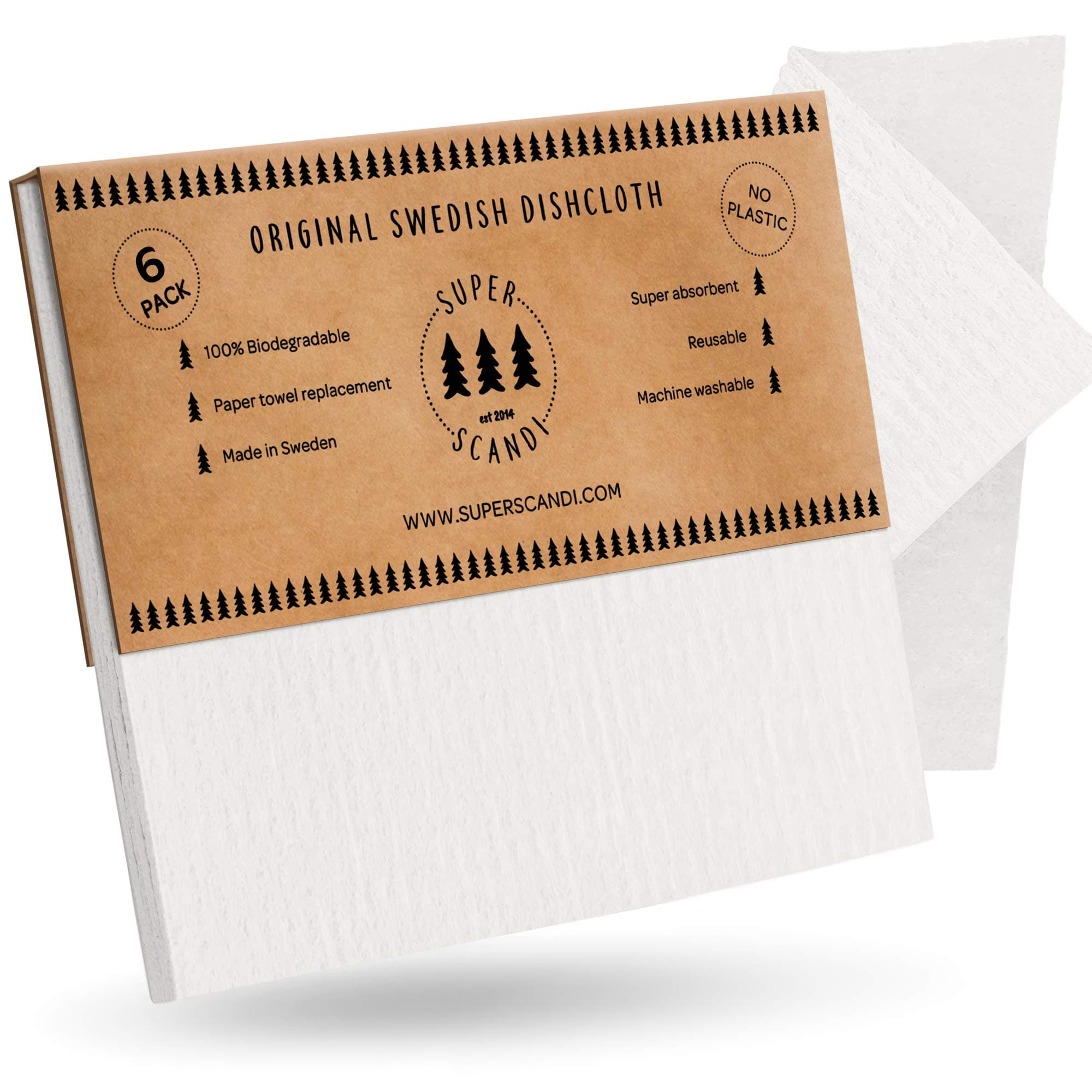 SUPERSCANDI Made in Sweden Dish Cloths Eco-Friendly Paper Alternative White 6 Pack Reusable Compostable Kitchen Dish Cloths & Rags