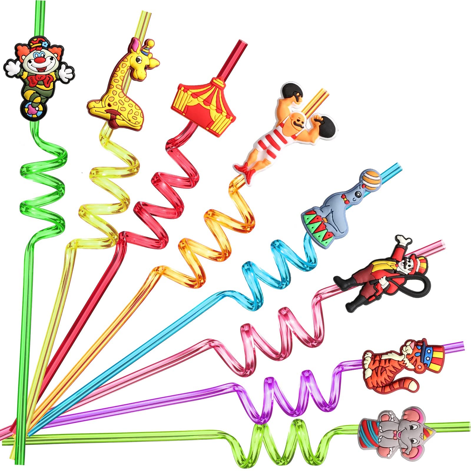 24 Circus Party Favors Drinking Straws for Circus Carnival Party Supplies with 2 PCS Straws Cleaning Brush