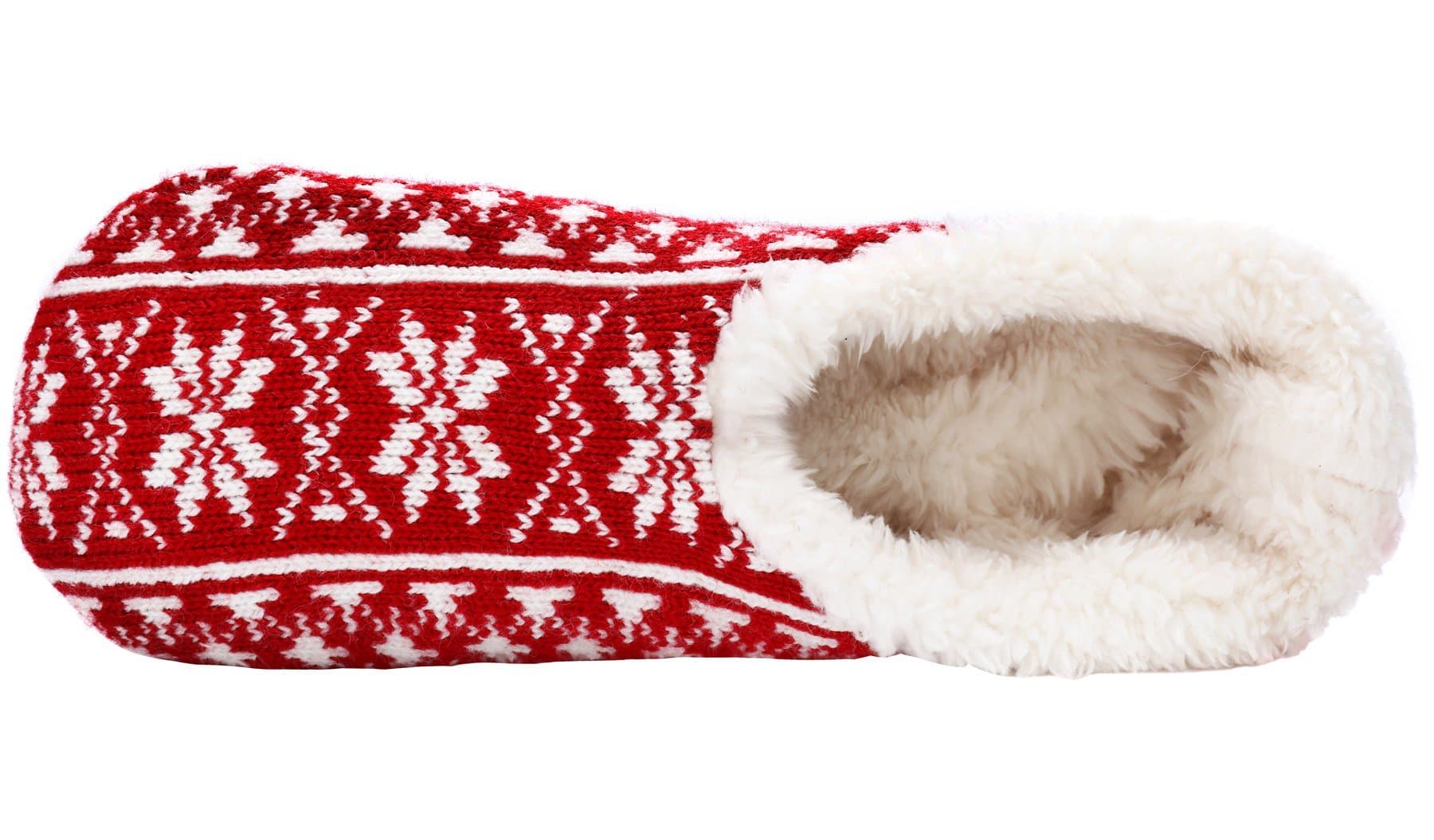 Women's Acrylic Fibers Indoor Jacquard Ballerina Slippers with Slip-Resistant Dots, Red & White