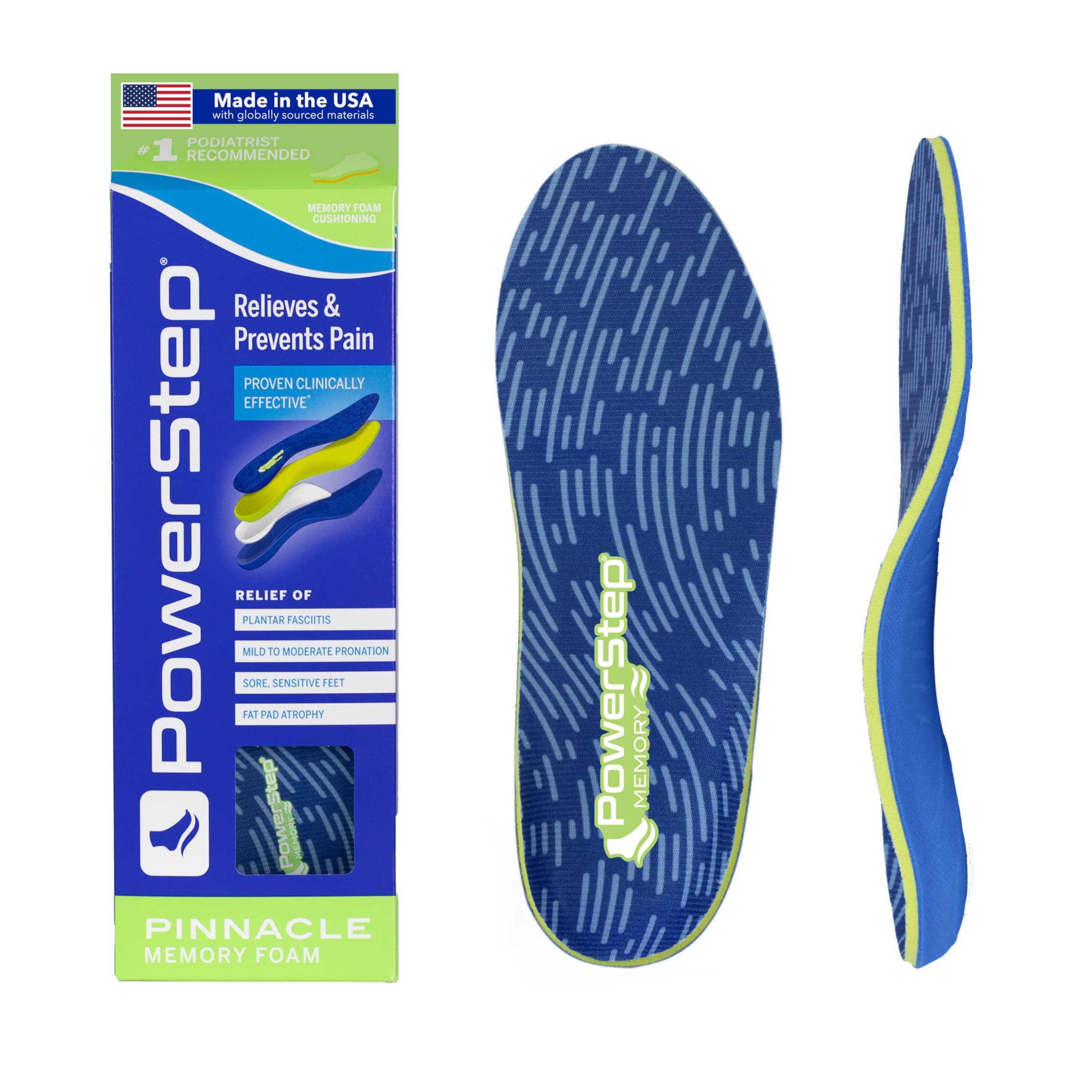 Pinnacle Memory Foam Orthotics Insoles, Heel and Arch Support, Plantar Fasciitis Relief, Mild Pronation, Fat Pad Atrophy, Cushioned Orthotics for Men and Women, Made in The USA