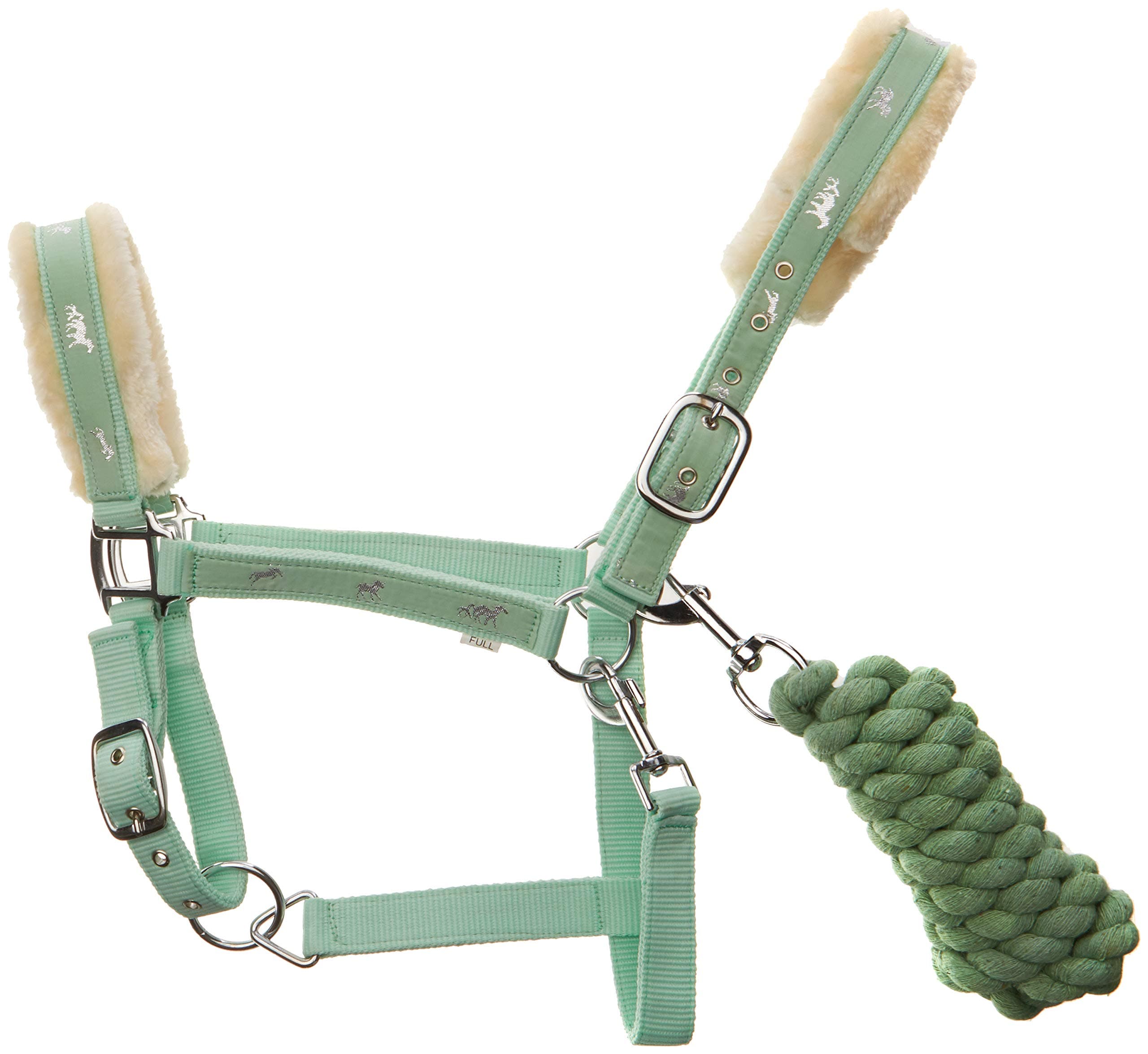Cwell Equine NEW Horse print fur padded headcollars halter + matching lead MINT GREEN F/C/P
