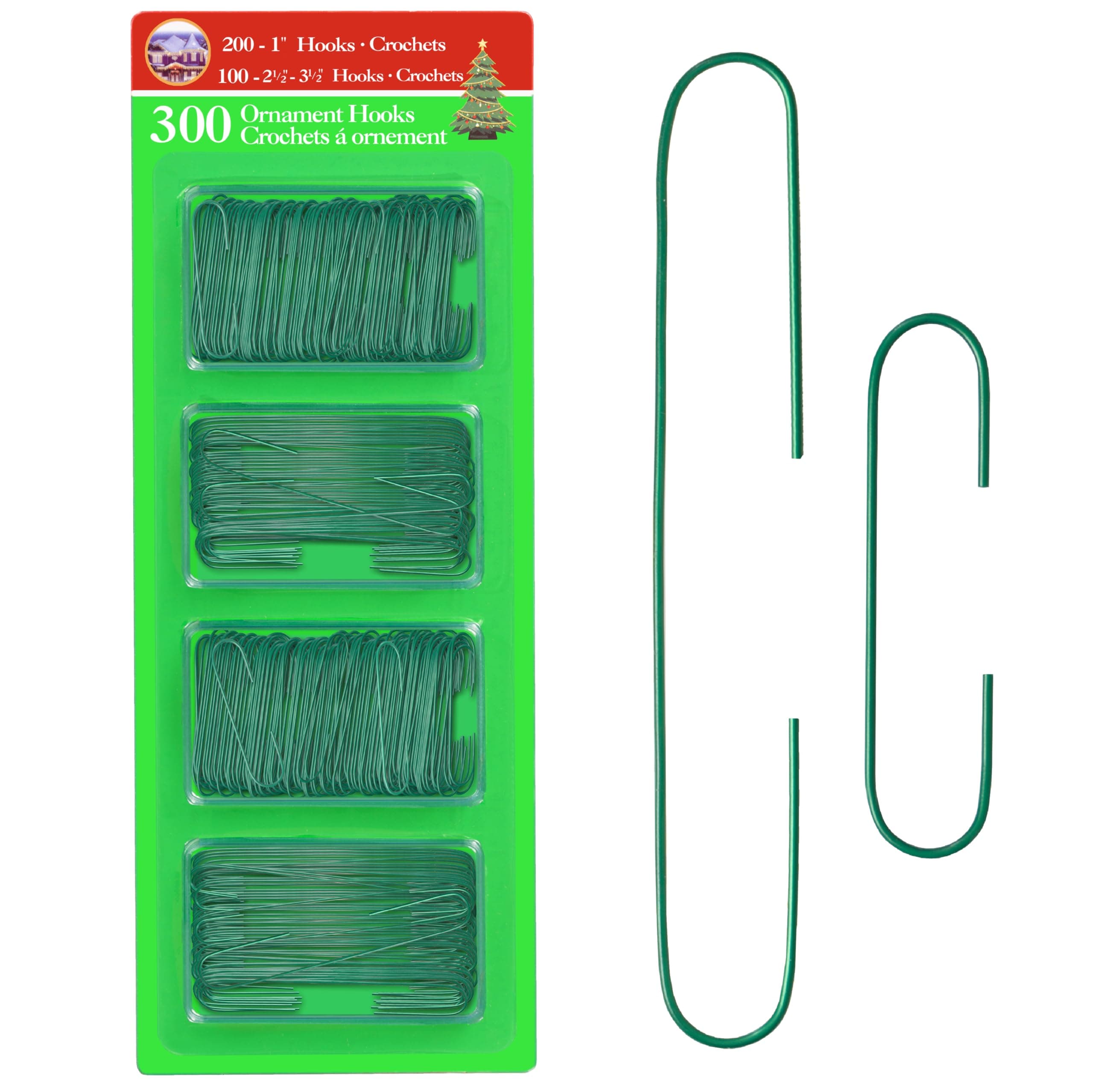 R N' D Toys R’ND’s 300 Pack Ornament Hooks Christmas Tree Decorating Hangers- Metal Wire Ornament Hooks for Christmas Tree Decoration Hanging (Green)