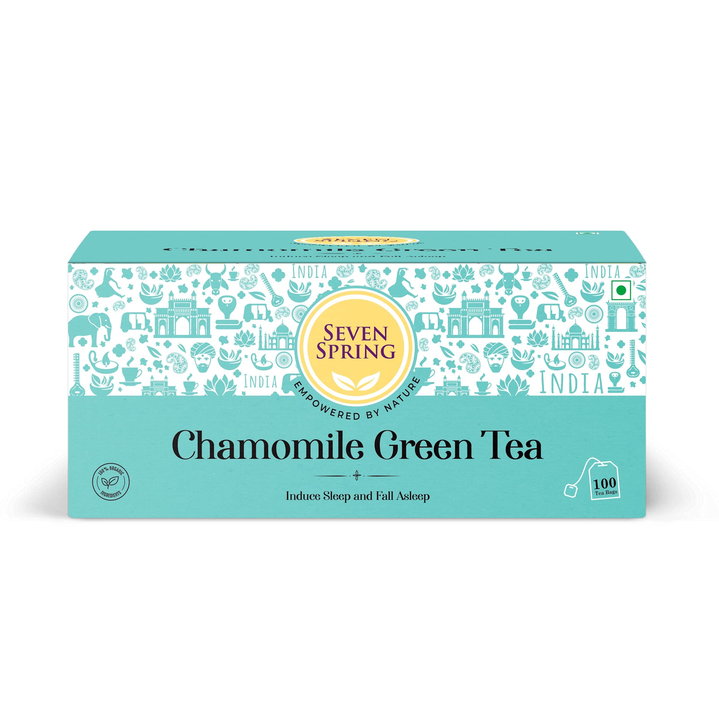 Natural Chamomile Tea Bags 100 Pcs - 200 grams | For Anxiety And Insomnia | Also Relieves Muscle Cramps & Is Low In Caffeine | Contains Sun-dried Chamomile Flowers And Green Tea