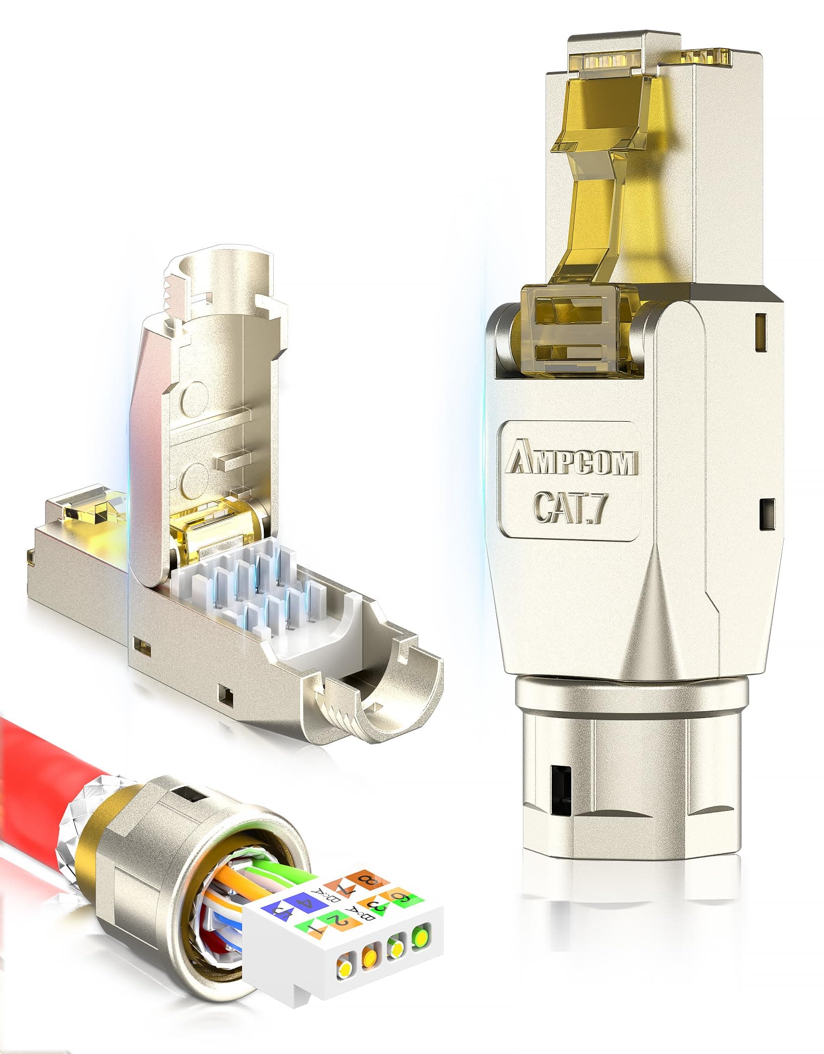 STP CAT7 RJ45 Connector Zinc-Alloy Tool-Free Ethernet Field Termination Modular Plug -12 pack