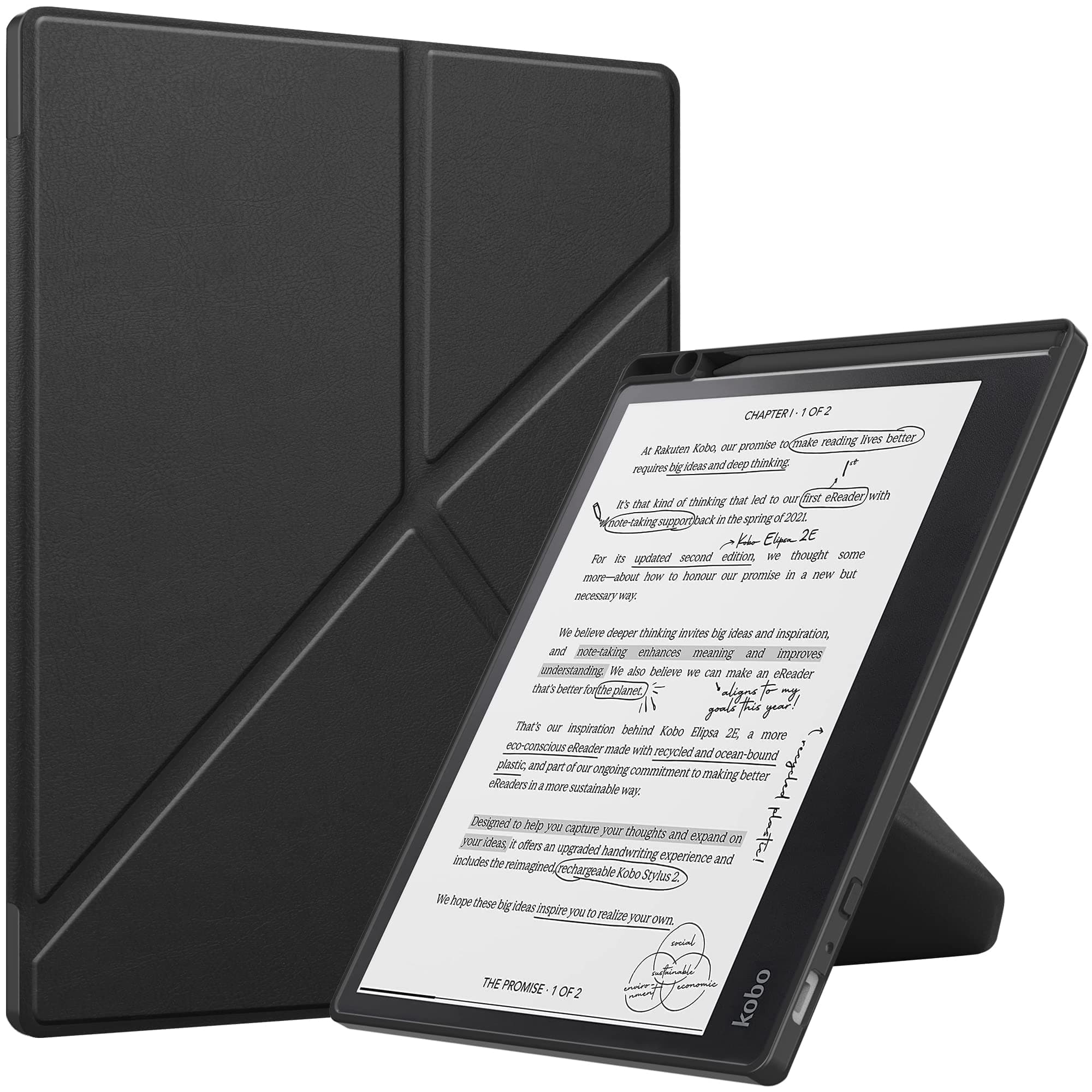 Kobo Elipsa 2E (2023) Origami Case, Thinnest Leather Protective Cover for 10.3" eReader, Auto Wake Sleep Feature, Black