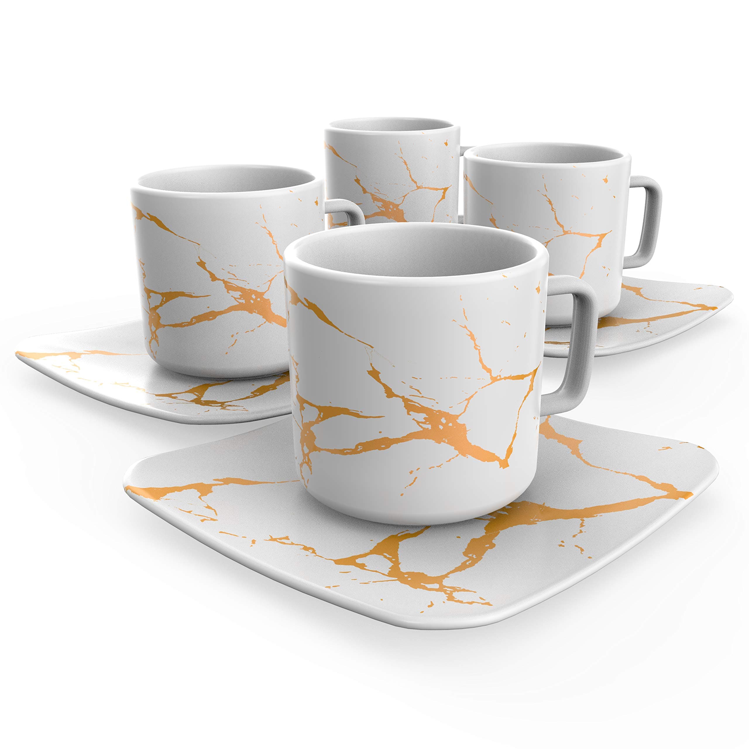 Modern Espresso Cups, Italian Designed - Premium set of 4 Cups and Saucers (White)