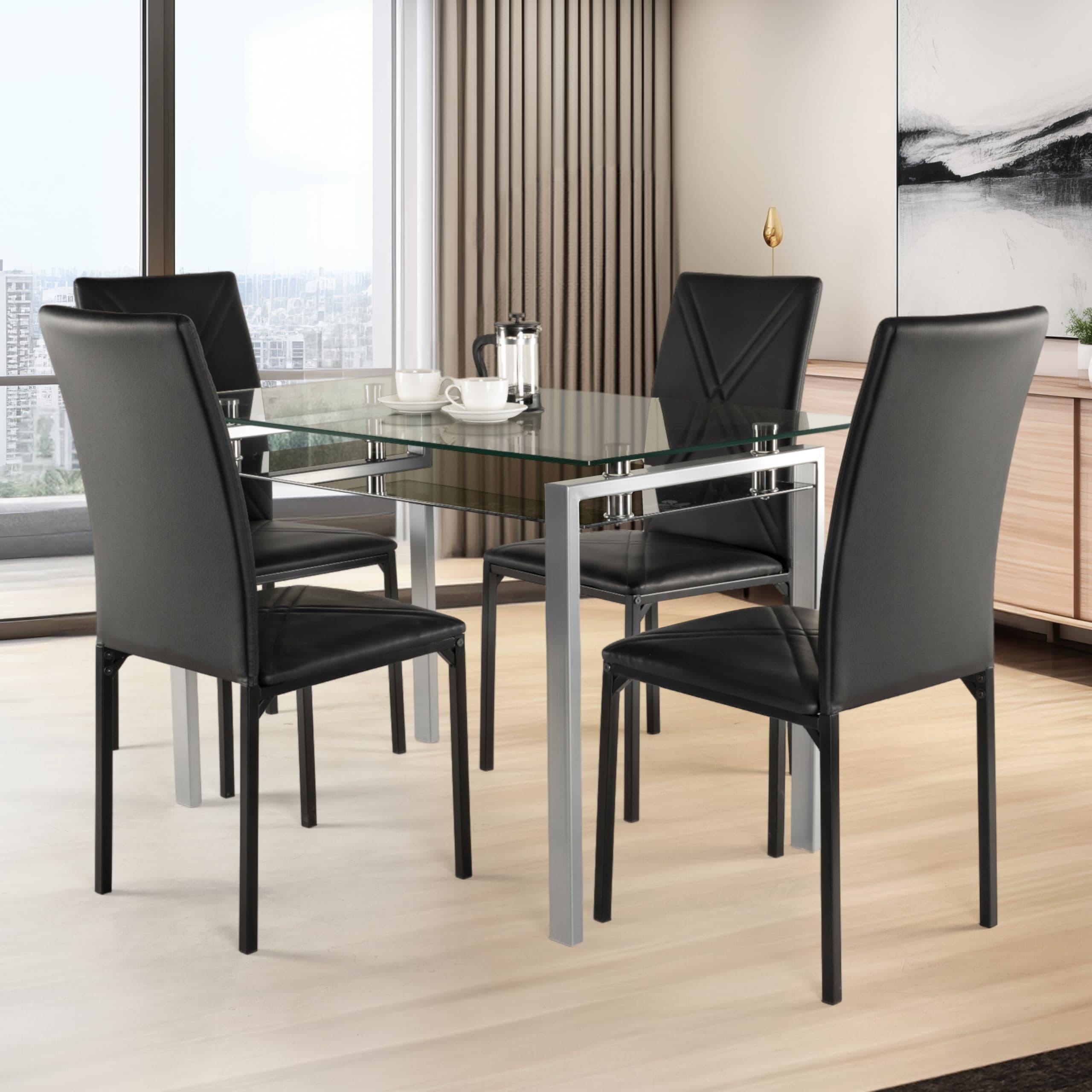 Wakefit Vanilla Dining Table Set | 1 Year Warranty | 4 Seater Glass Top - 43x54x90 cm