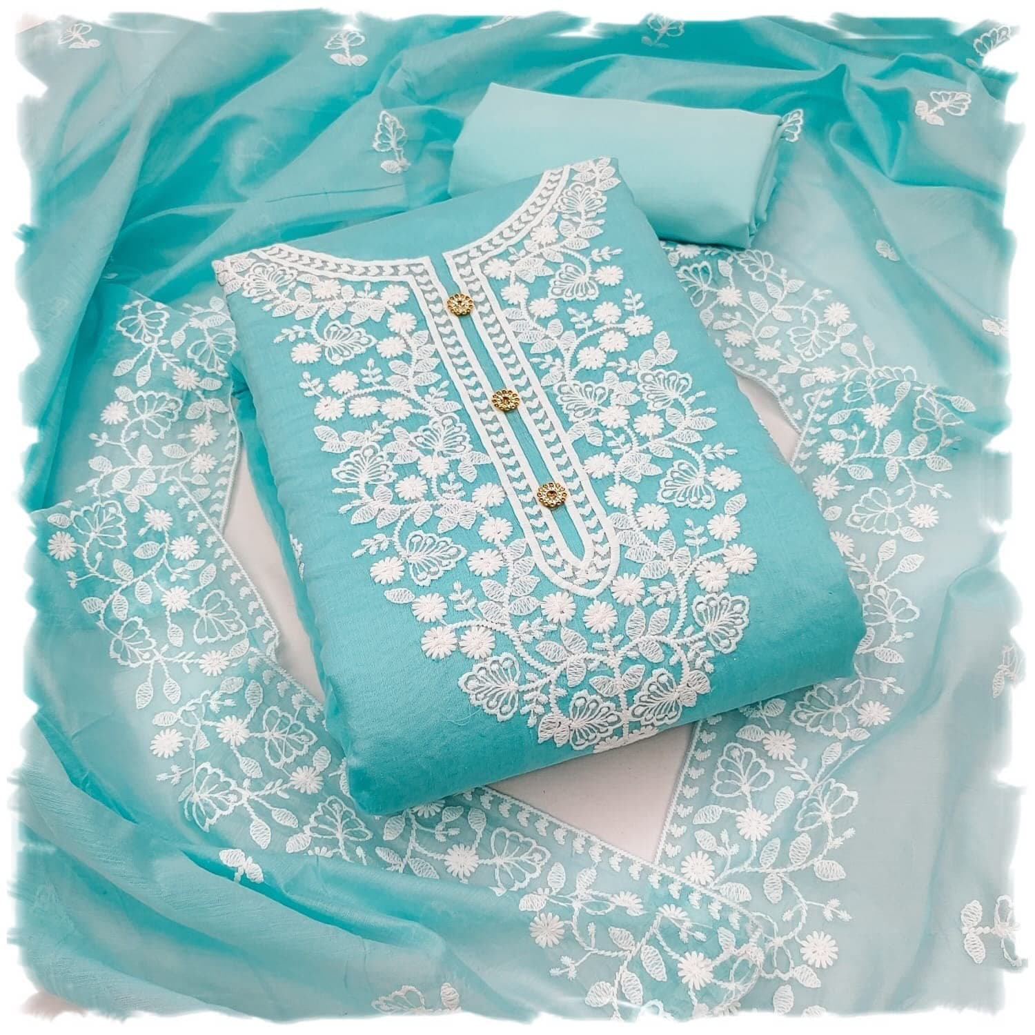 Sidhidata Women's Heavy Cotton Embroidery Work Unstitched Salwar Suit Dress Material With Chanderi Work Dupatta (Free Size)