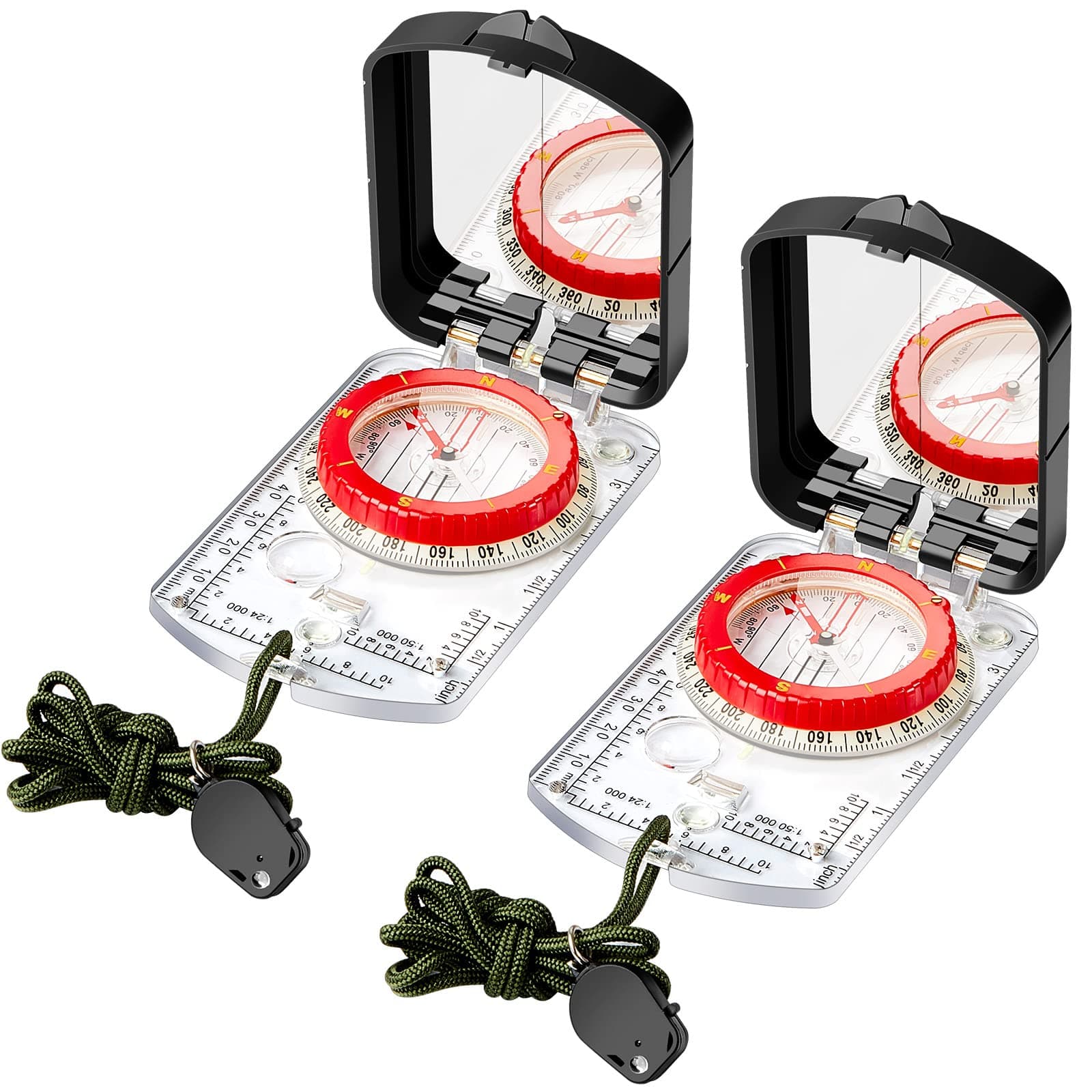 Xuhal 2 Pcs Sighting Compass Mirror Adjustable Declination Compass for Hiking Orienteering Map Reading for Kids Camping Backpacking Survival Navigation Hunting Mountaineering